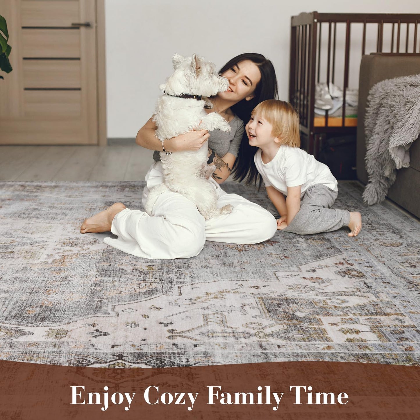 Montvoo-Area Rug 5X7 Rugs for Living Room-Grey Machine Washable Rug-Soft Living Room Rug-Vintage Non Slip Carpet-Rugs for Bedrooms Dining Room Living Room Office
