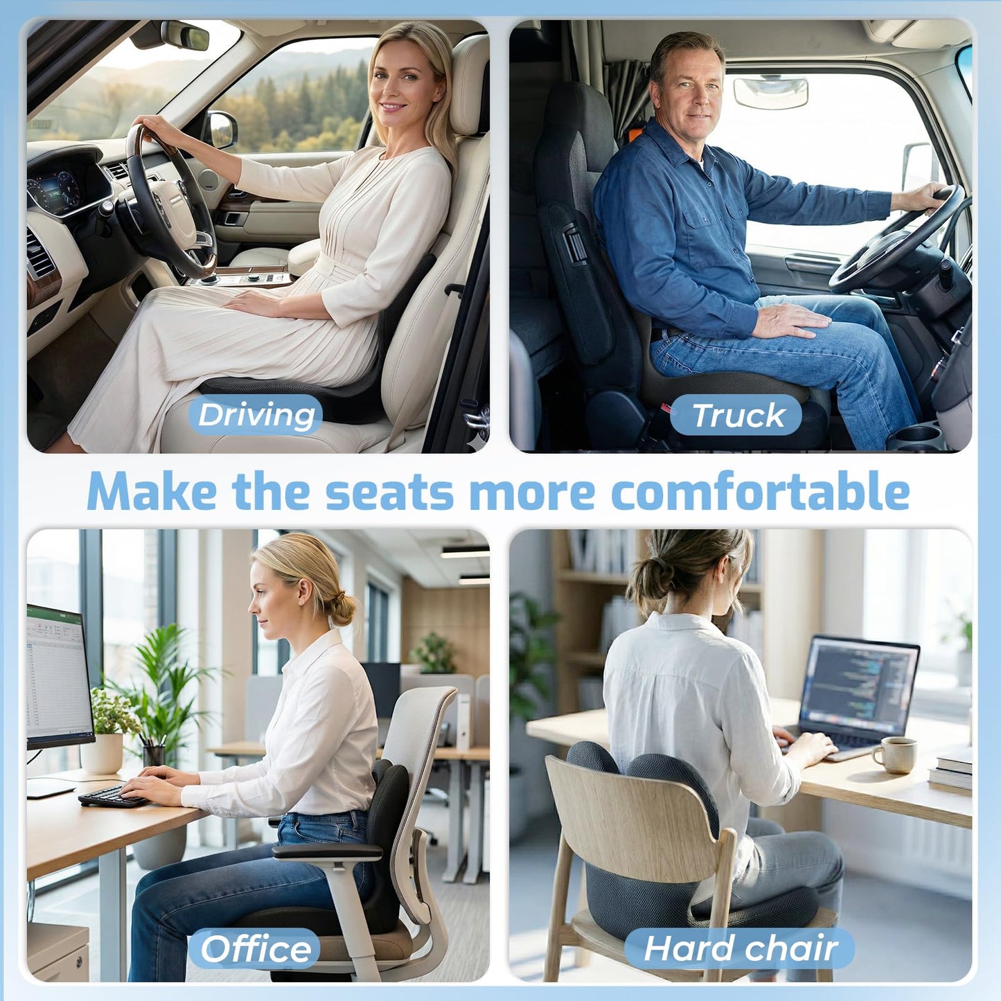Ergonomic Seat Cushion,Memory Foam Office Chair Cushion with Lumbar Back Support, Design for Sciatica,Tailbone,Back Pain Relief for Office Chair, Car, Truck Driver,Comfort