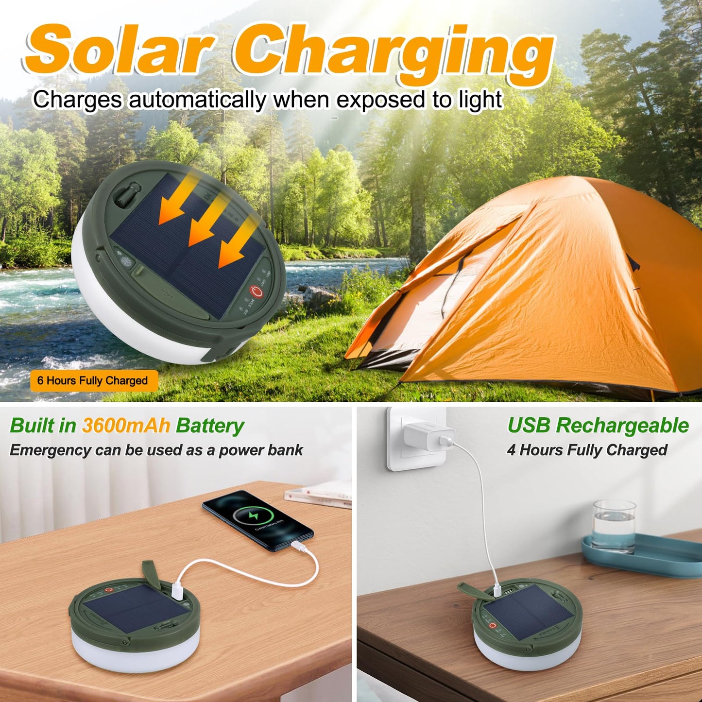 SMY Lighting 4 in 1 Solar Camping String Lights, 42.6Ft Ultra Long String with 160LEDs, Solar Powered and USB Rechargeable Light with Remote Control, Portable Camping Light for Hiking, Decorations