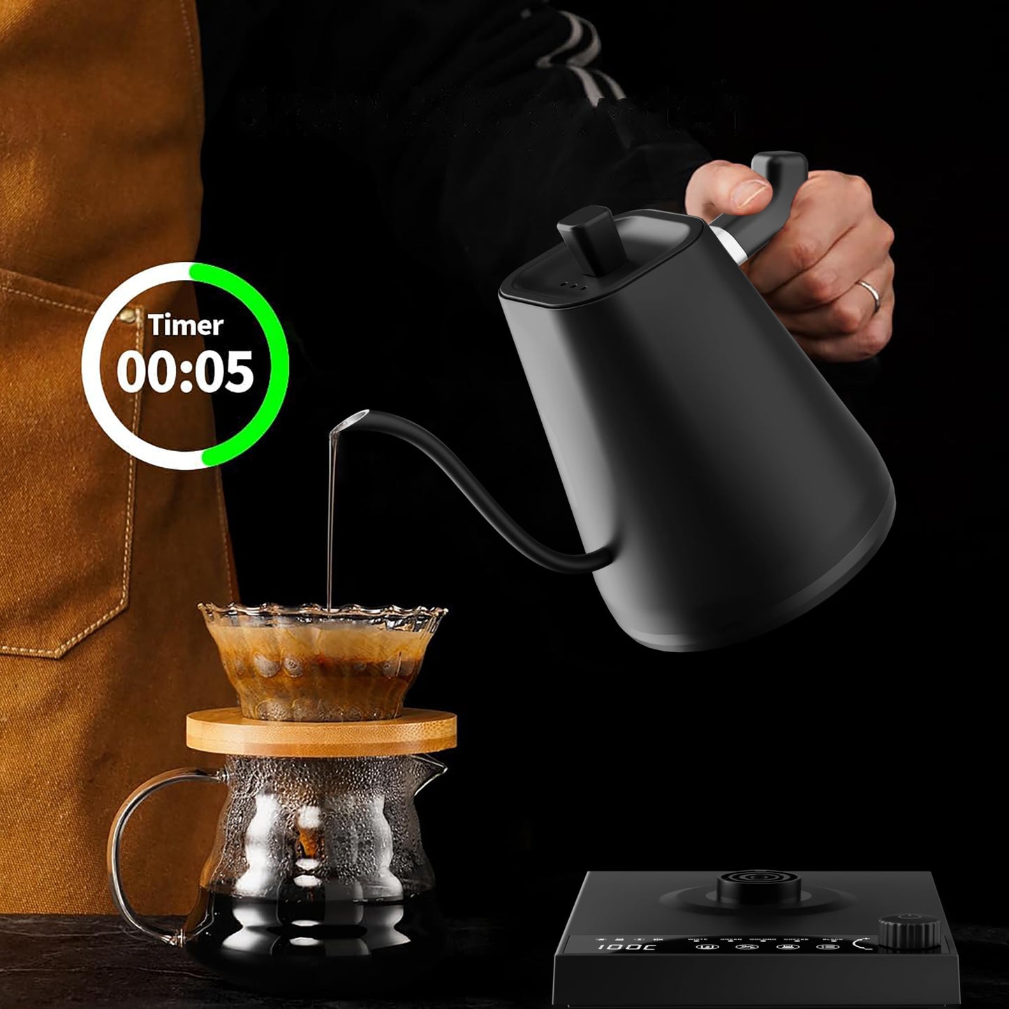 LXTaoler Electric Gooseneck Kettle, 0.6L Pour Over Electric Kettle, 1000 Watt Temperature Control &Quick Heating, Stainless Steel Inner, Tea Kettle (Black)