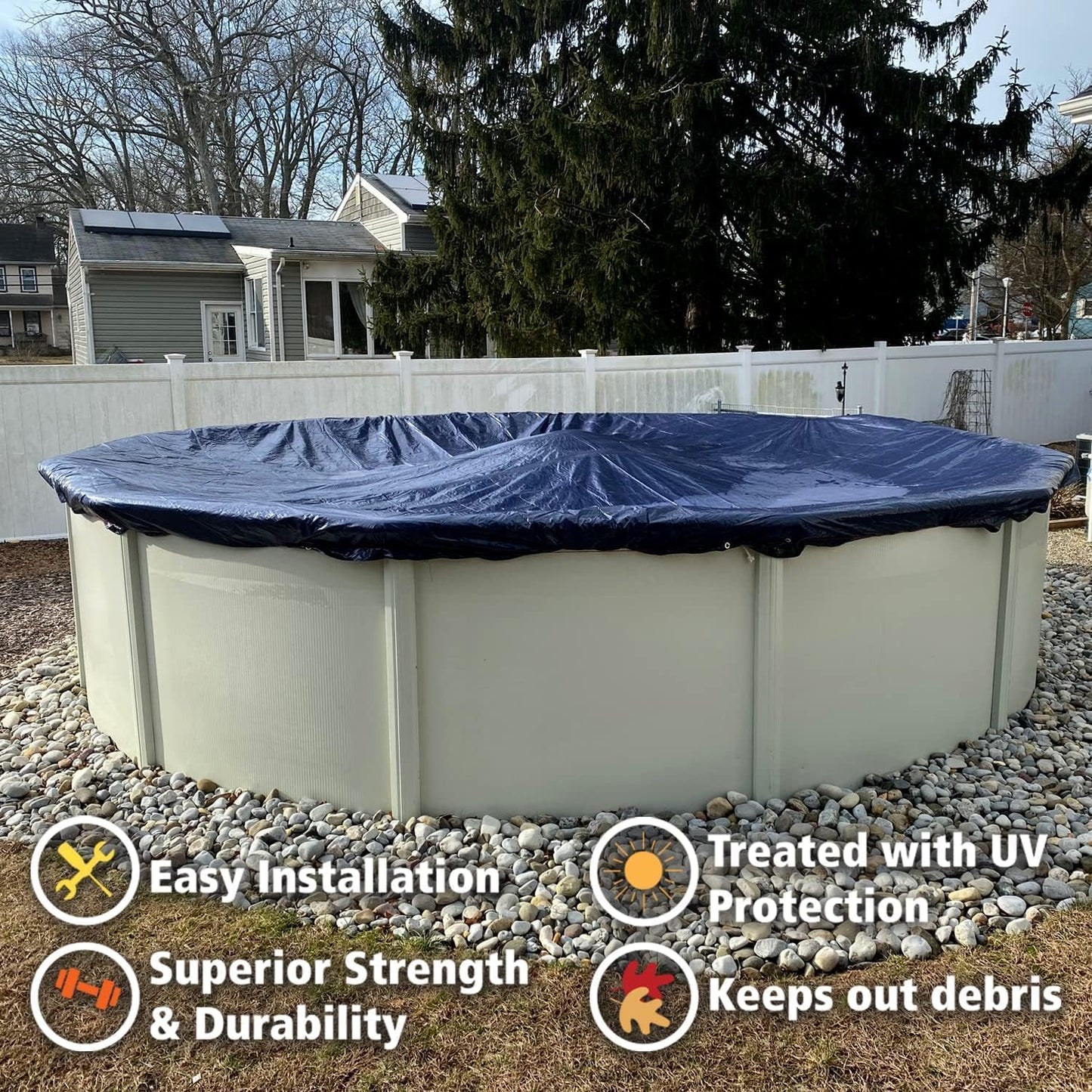Winter Block WC18R Above Ground Swimming Pool Winter Cover with Winch and Cable, Small Blue/Black