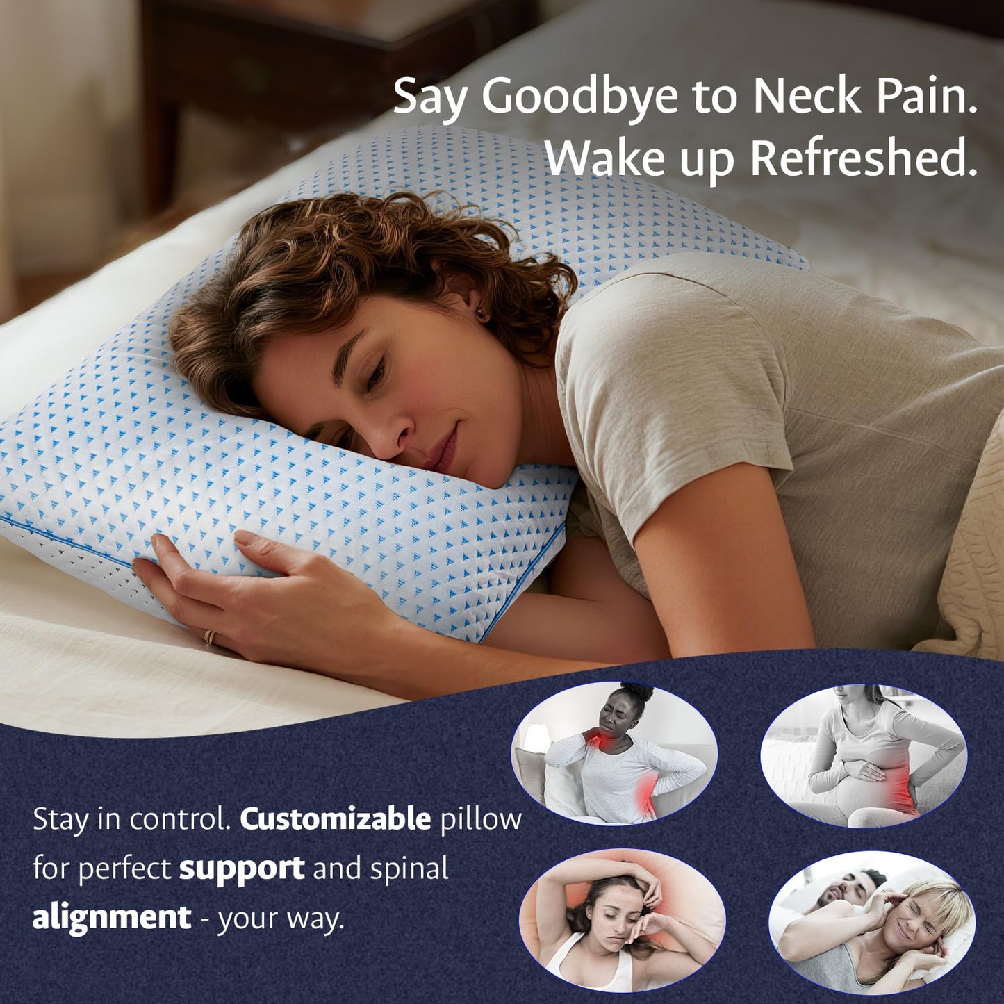 Cooling Gel Memory Foam Pillows Queen Size Set of 2 for Sleeping,Bamboo Rayon Adjustable Firm Shredded Foam Bed Pillows 2 Pack for Side, Back, Stomach Sleepers Luxury Washable Breathable Pillowcase