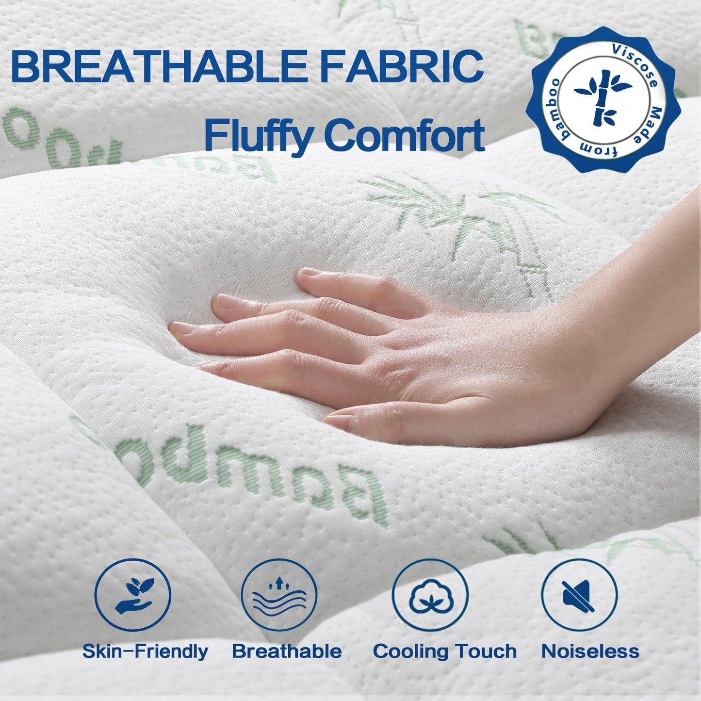 SakuraHome Bamboo Mattress Topper Queen Size, Cooling Extra Thick Breathable Mattress pad, Soft Quilted Fitted Mattress Cover with 5D Snow Down Alternative Fill (8-21”Deep Pocket) 60"x80"