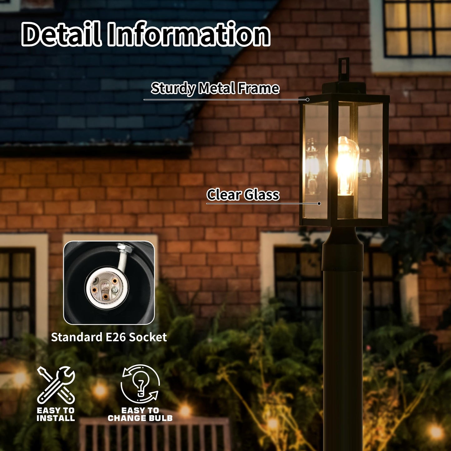 Outdoor Post Light Anti-Rust Lamp Post Lights Fixture Waterproof Exterior Lighting Lamp Post Outdoor Pole Light for Yard Pathway Driveway Fence