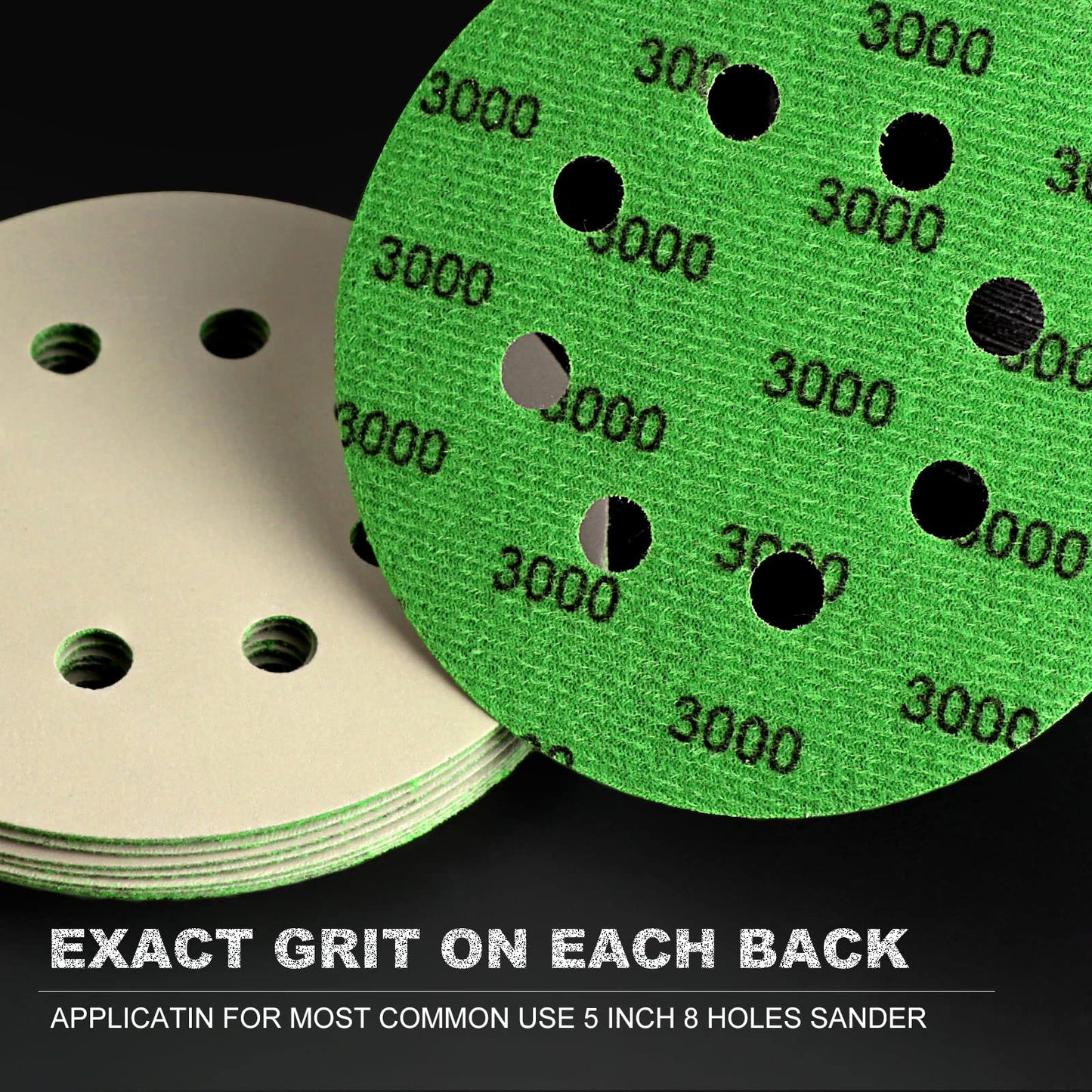POLIWELL 120pcs 5 Inch Sanding Discs Hook & Loop 8 Holes Wet Dry 320 400 600 800 1000 2000 3000 Grit Orbital Sandpaper with 2pcs Interface Pads, Silicon Carbide Round Flocking Sandpaper