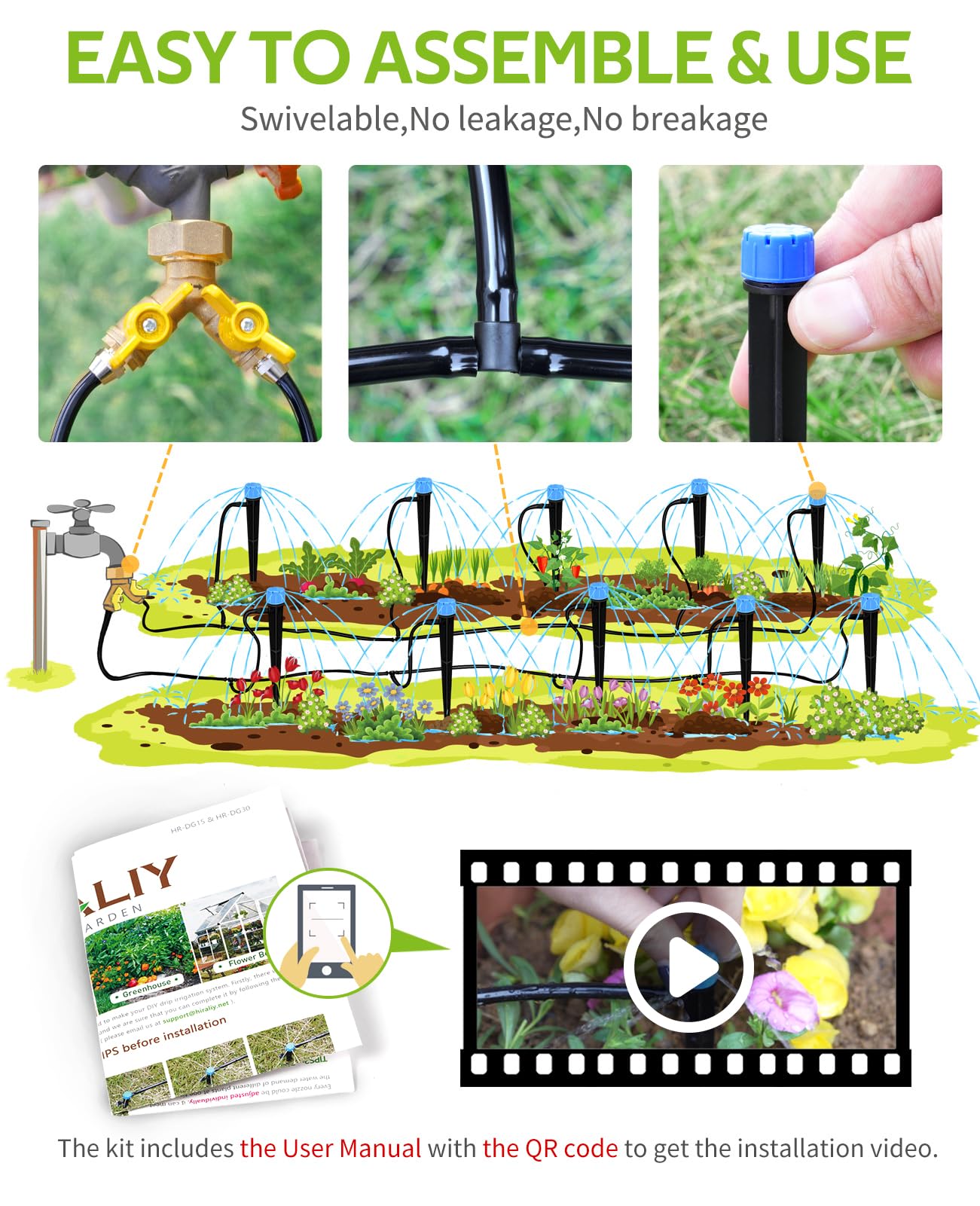 HIRALIY 98.4FT Drip Irrigation Kit, Garden Watering System, Blank Tubing DIY Automatic Irrigation Equipment Set for Outdoor Plants, Micro Drip Irrigation Kit for Greenhouse Flower, Bed Patio, Lawn
