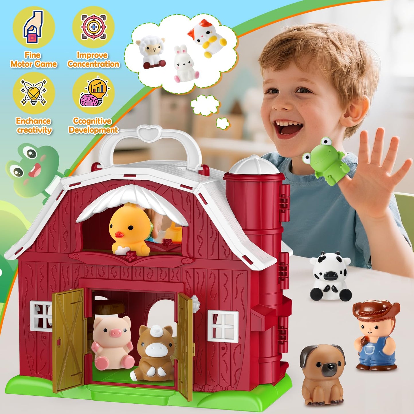 Toddler Toys for 1 2 3 4 Year old Boys, Luckades Farm Animals with Big Barn for Toddlers 1-3 Montessori Learning Farm Toys with Animal Figures for Toddler 1-4 Christmas Birthday Gift for Baby Boy Girl