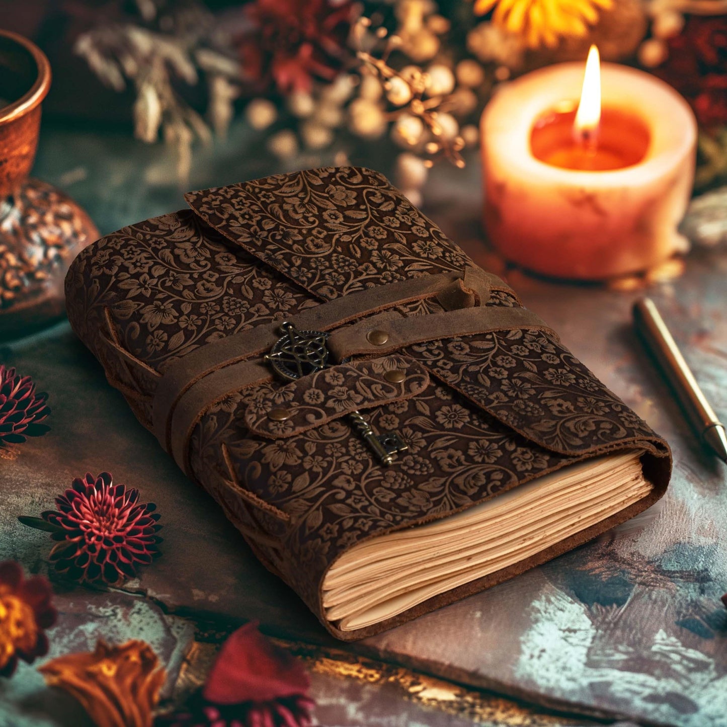 LEATHER VILLAGE Handmade Leather Bound Journal for Women- Brown | 7"X5" (A7) Medium | 260 Pages Blank of Vintage Paper Writing, Sketchbook, Notebook