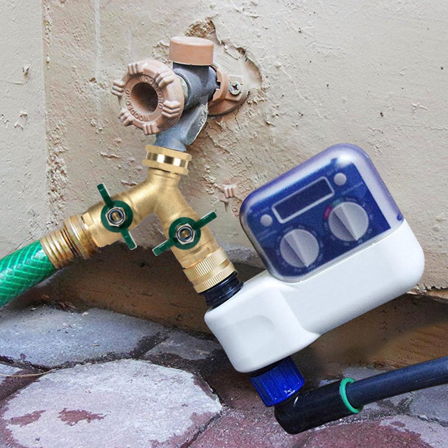 STYDDI Brass Garden Hose Splitter Full Flow, Heavy Duty Hose Splitter 2-Way High Flow, All Metal Hose Y Splitter with Shutoff, Outdoor Faucet Splitter Hose Connector, Water Hose Y Valve Tap Adapter