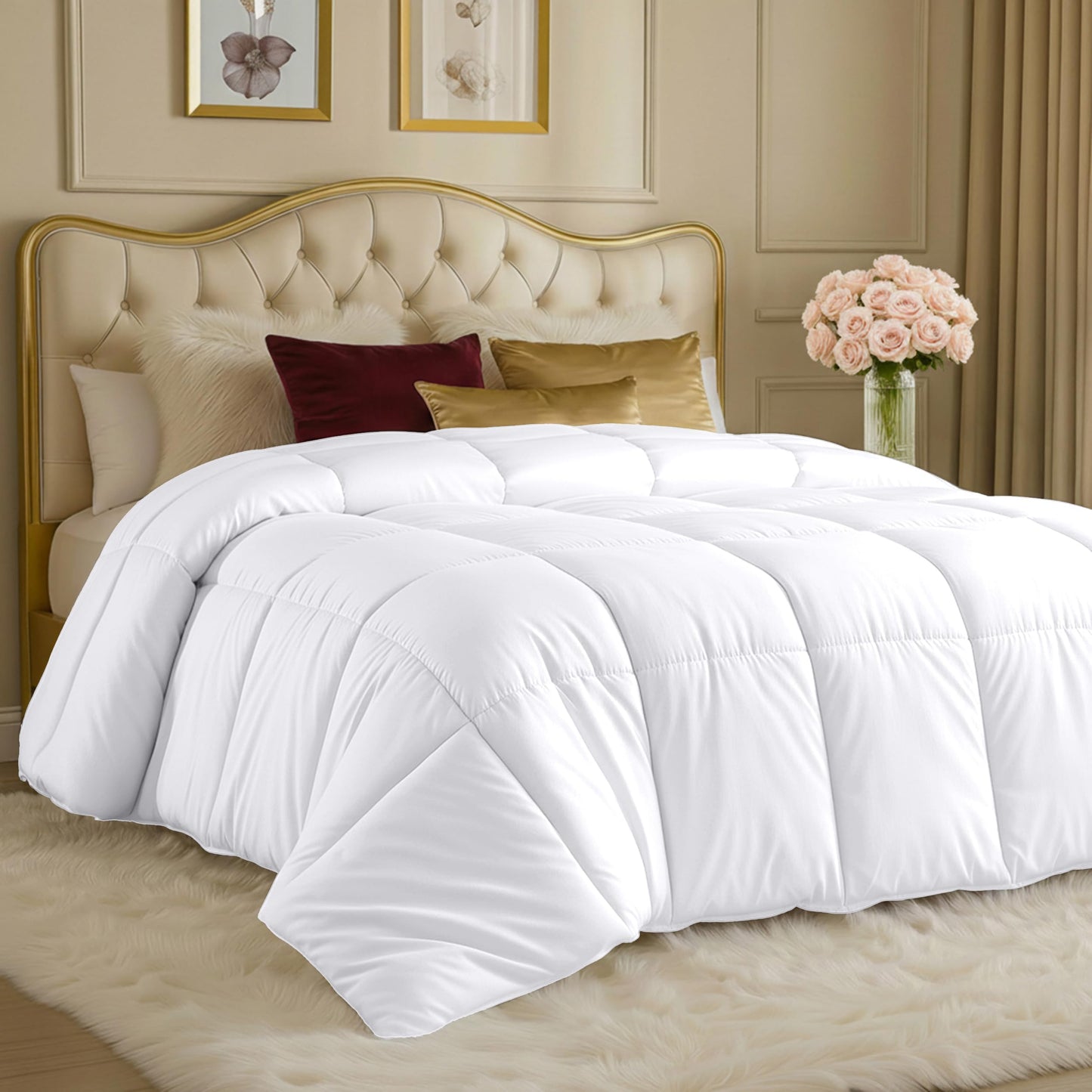 Utopia Bedding Comforters Queen Size, All Season Duvet Insert, Down Alternative Box Stitched Bed Comforter with Corner Tabs, Machine Washable (White)