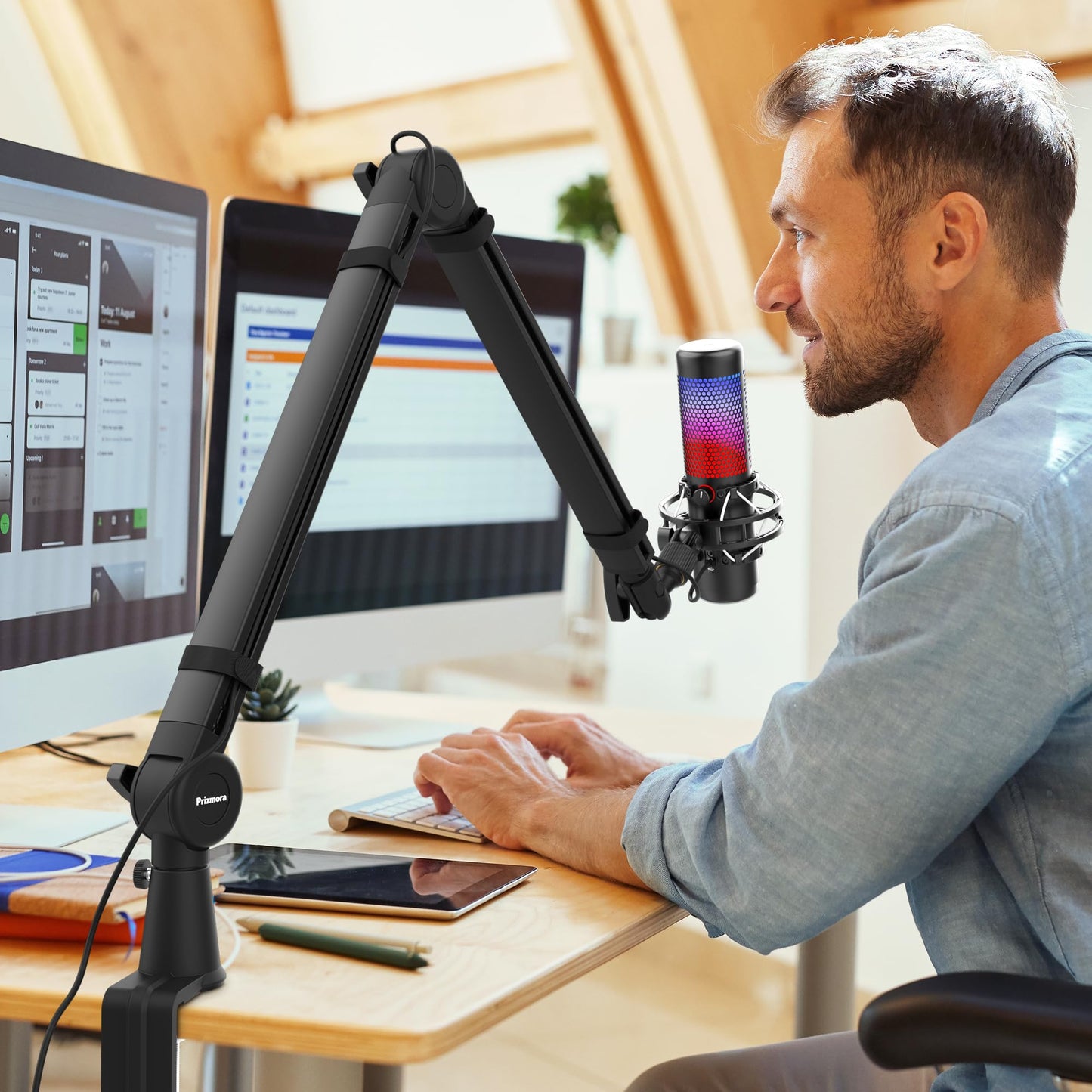 Prizmora Mic Arm, Premium Microphone Boom Arm with Cable Management, 360°Rotatable Broadcasting Boom Arm, Mic Boom Arm for Podcasts, Streaming, Gaming, Home Office, Recording