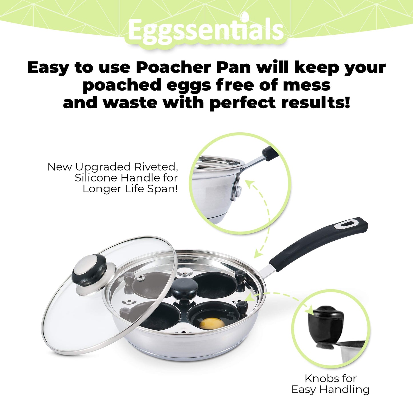 Egg Poacher Pan Nonstick Poached Egg Maker, Stainless Steel Egg Poaching Pan, Poached Eggs Cooker Food Grade Safe PFOA Free with Spatula