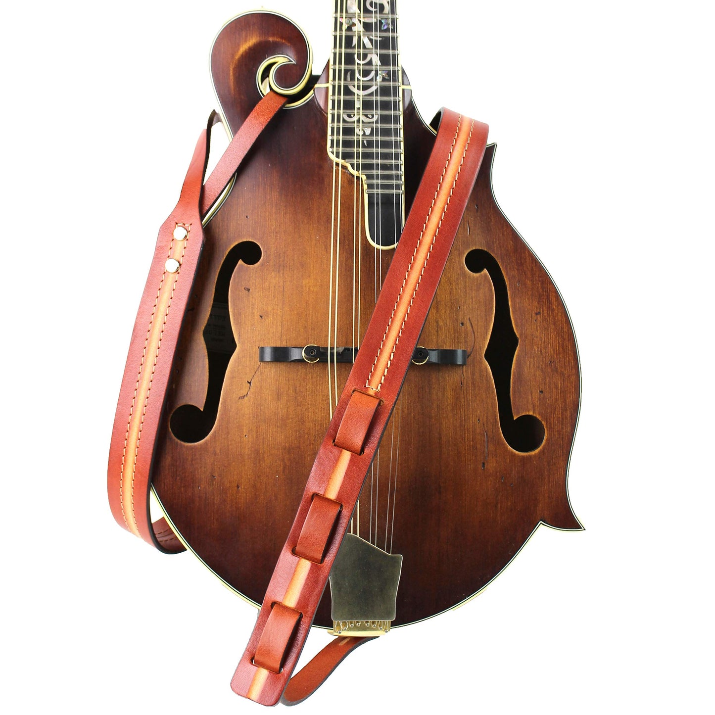Walker And Williams M-11 Retro Chestnut & Tan Grain Leather Mandolin, Mandola, Bouzouki or Uke Strap