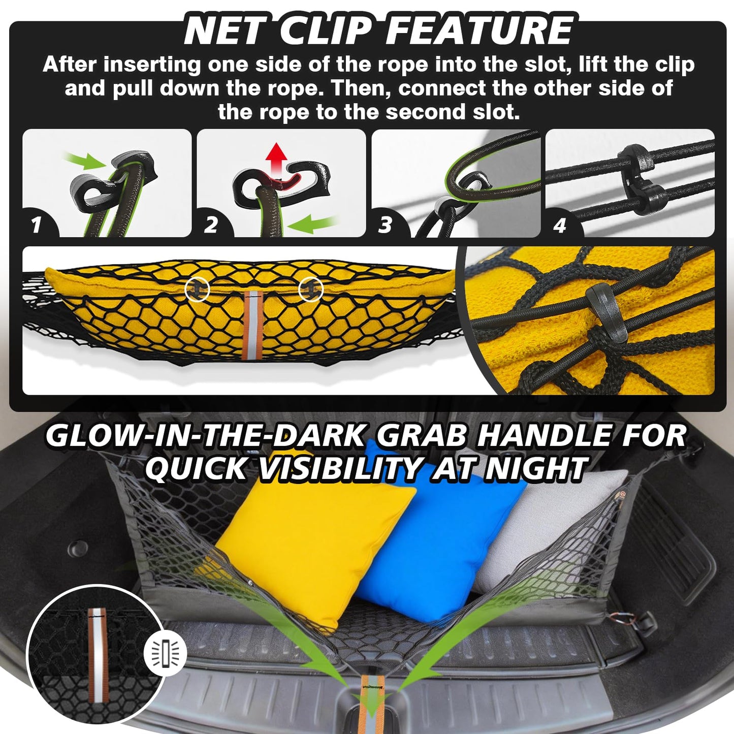 Muslogy Truck Bed Cargo Net Compatible with Chevy Silverado & GMC Sierra 2019-2025 Accessories Storage Organizer Pickup Truck Bed Envelope Style Cargo Net with Heavy Duty Carabiners