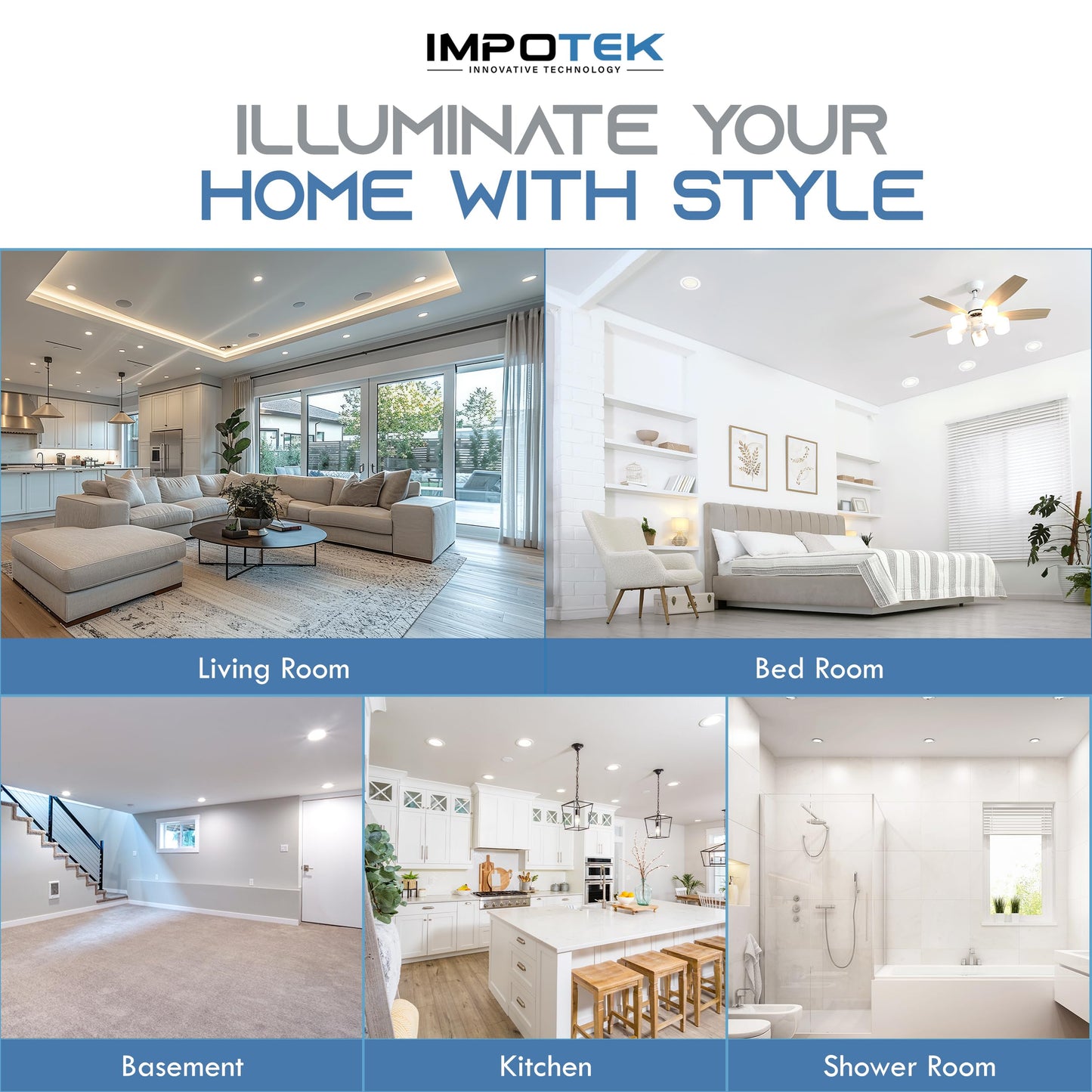 IMPOTEK 4 Inch Gimbal Eyeball Light, LED Recessed Ceiling Light with Junction Box 5 CCT 2700K/3000K/3500K/4000K/5000K Dimmable IC Rated ETL Energy Star Listed 9W 800LM - RCL1T-9W4IN (Pack of 6)
