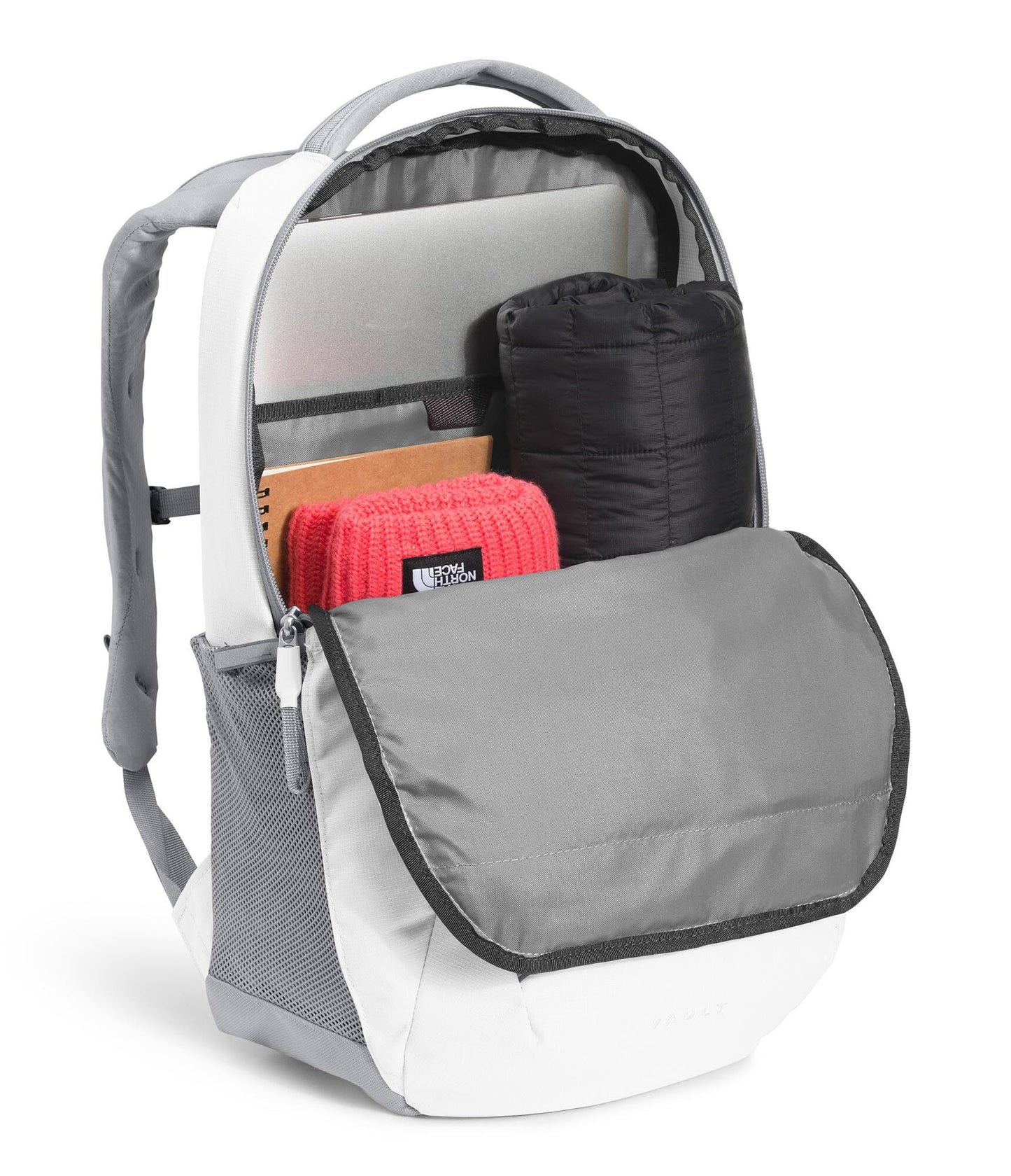 THE NORTH FACE Women's Vault Everyday Laptop Backpack - Commuter Travel Bag, Water-Repellent, Spacious Main Compartment, TNF White Metallic Mélange/Mid Grey-NPF, One Size