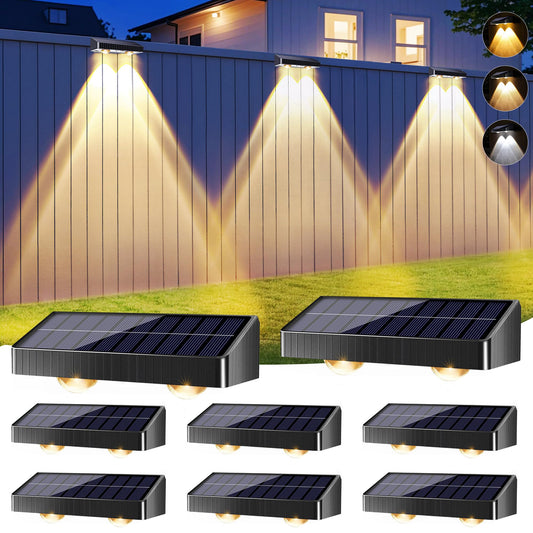 Brizled Solar Fence Lights, 8 Pack 3 Colors 6 Modes 250ml Fence Solar Lights Outdoor, IP65 Waterproof Outdoor Wall Light Landscape Lighting for Outside Backyard Yard Garden Patio Stair Railing Wall