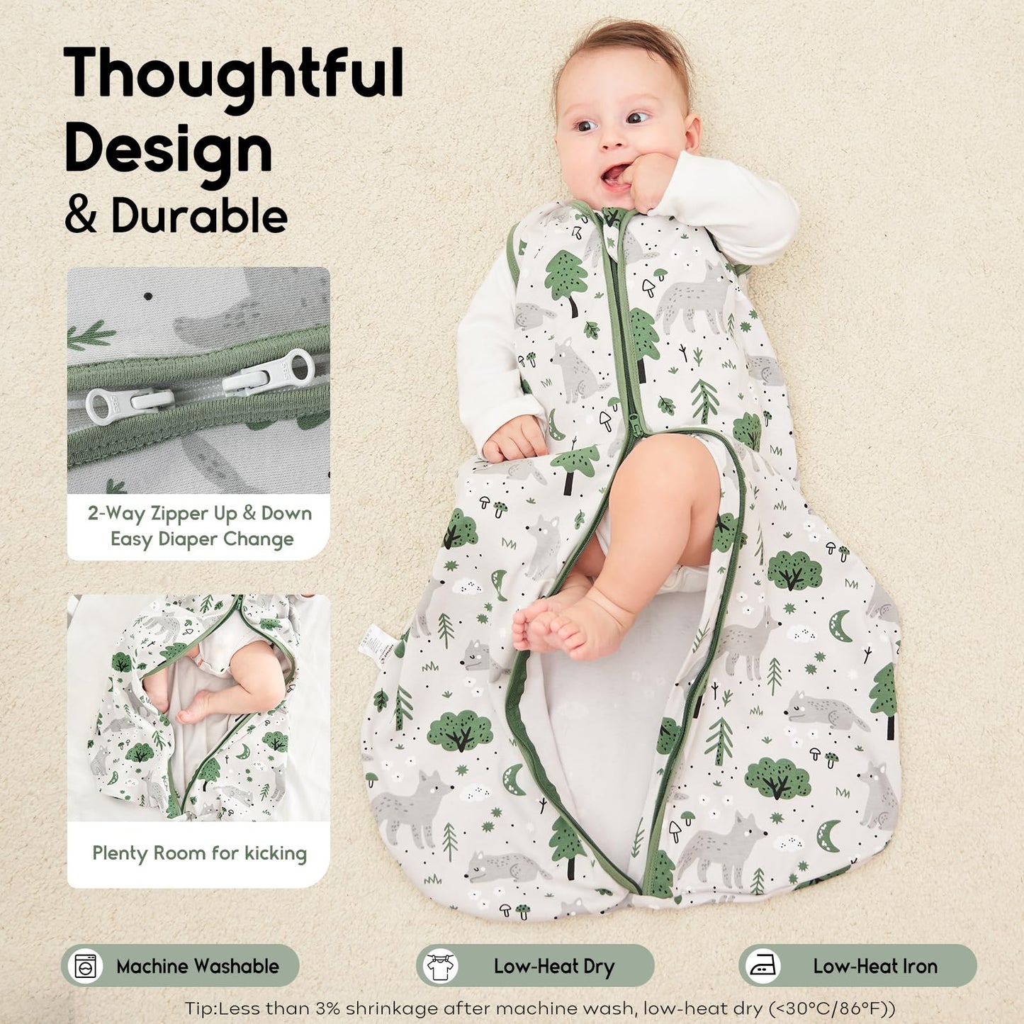 Yoofoss Baby Sleep Sack 6-12 Months TOG 1.0 Baby Wearable Blanket, 2 Pack 100% Organic Cotton Infant Toddler Sleeping Sack 2-Way Zipper Lightweight Sleepsack