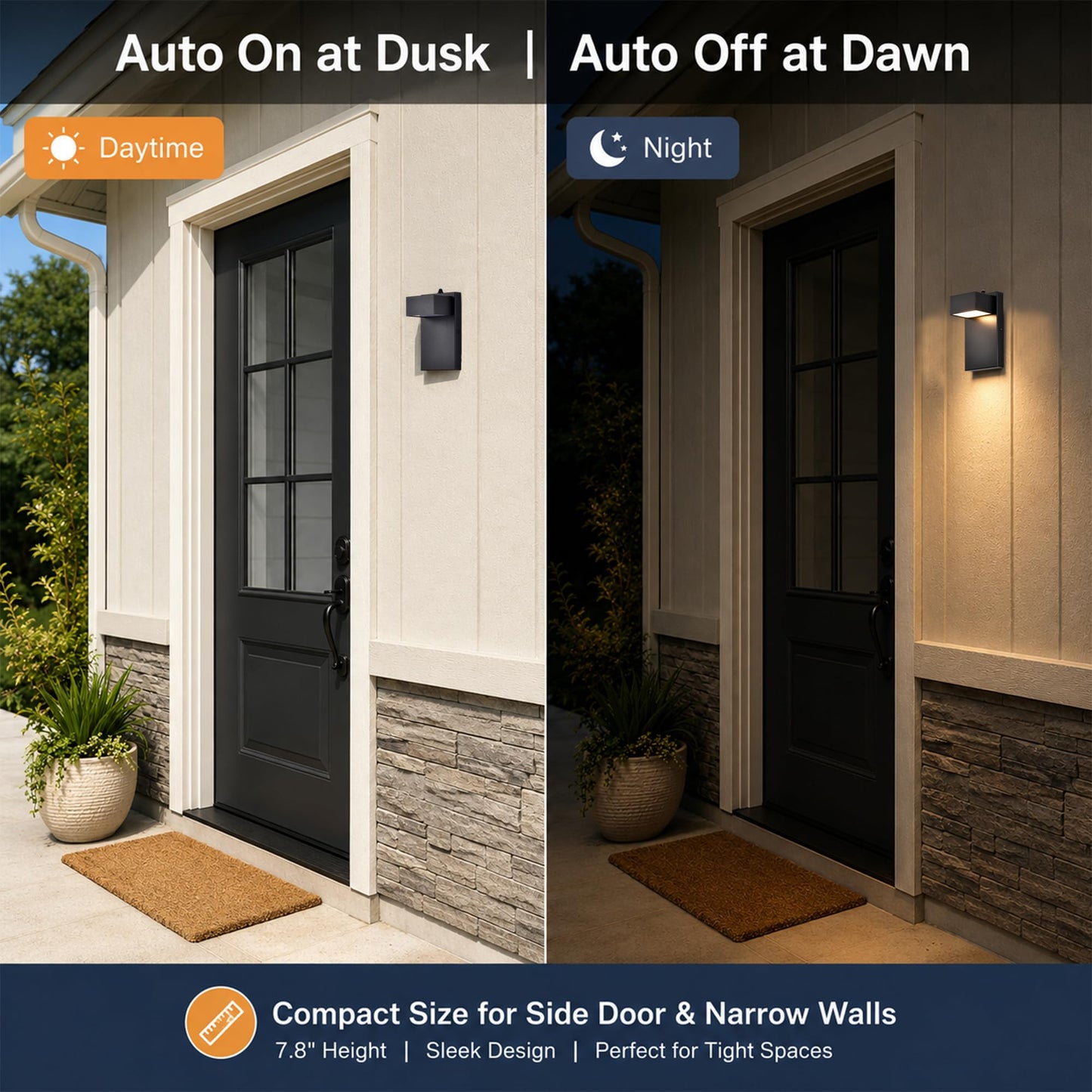 Outdoor Light Fixtures with Dusk to Dawn Sensor, White LED Porch Lights, 3000K Warm White, Rust-Resistant Modern Waterproof Wall Lantern for for Porch, Patio, Garage, Entryway