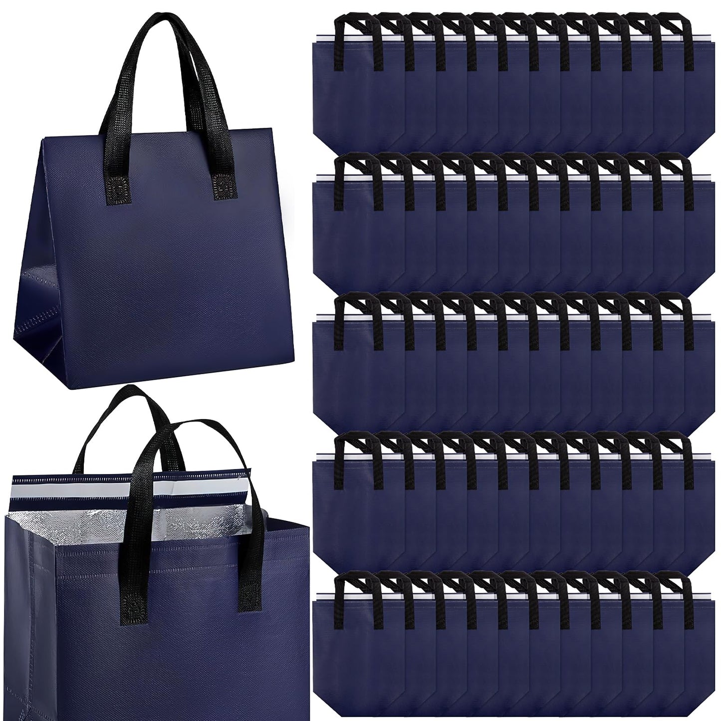 100 Pcs Take Away Bags Insulated Bags, Thermal Reusable Shopping Bags Bulk, Cooler Tote Bag for Food Delivery Cold and Hot Food Restaurant Grocery Picnic (9.5 x 6 x 9.5 in)