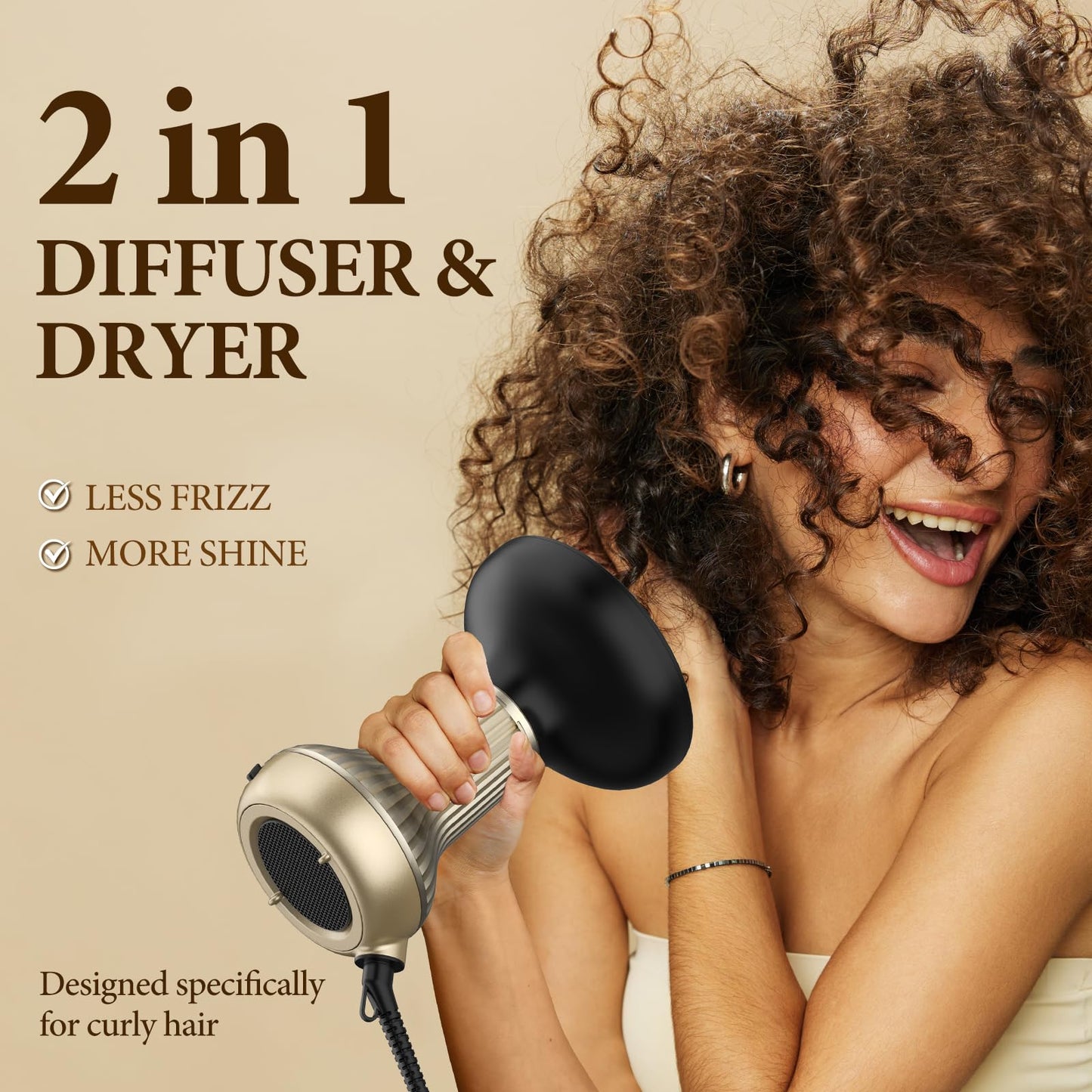 BAUTIA Diffuser Hair Dryer for Curly Hair, Hair Dryer Diffuser for Blow Dry and Volumizing, Lightweight Curly Hair Diffuser Easy to Use
