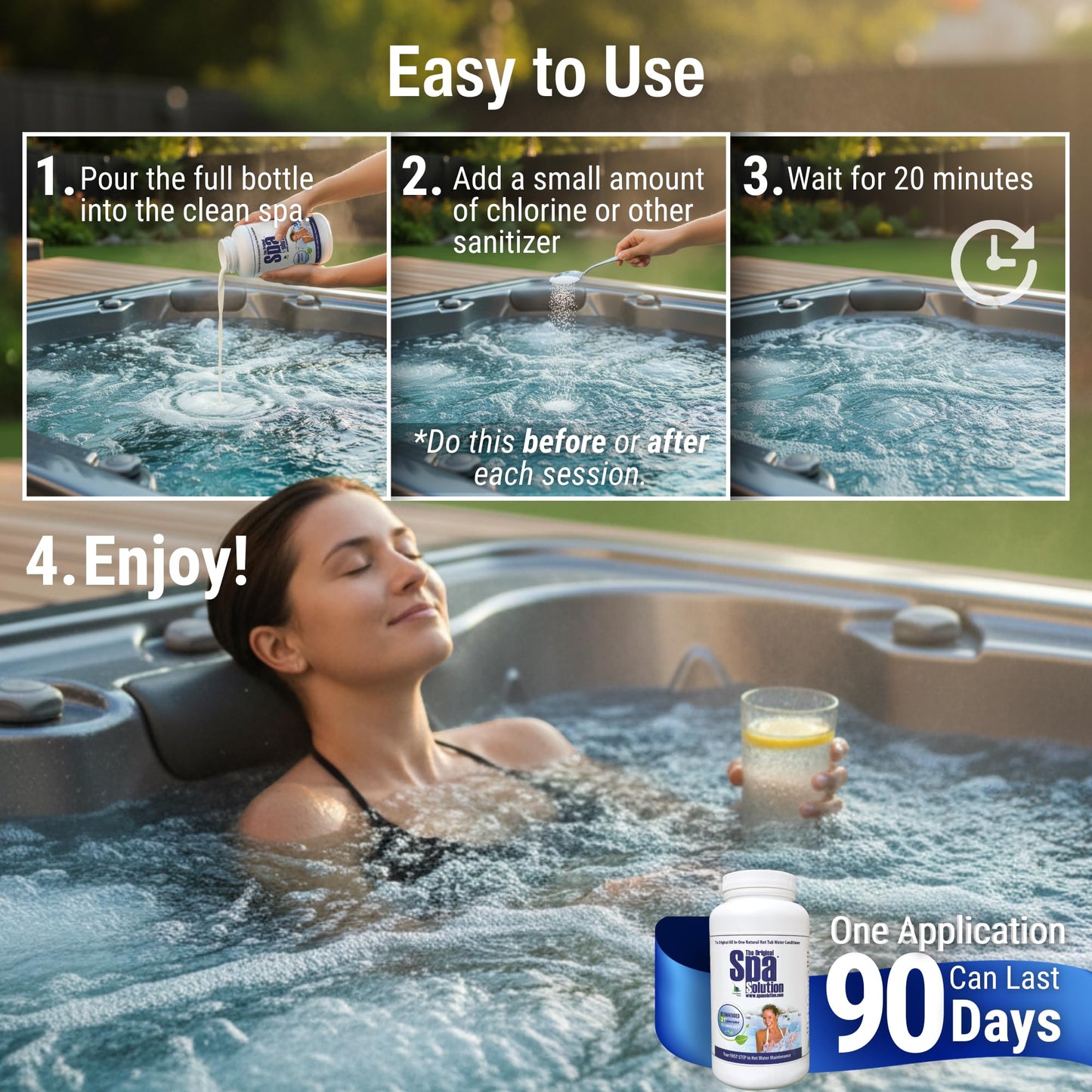 Spa Solution Original All in-One, All Natural, Enzyme Based, Non Toxic, Non Allergenic, Environmentally Friendly, Hot Tub Water Conditioner 16oz