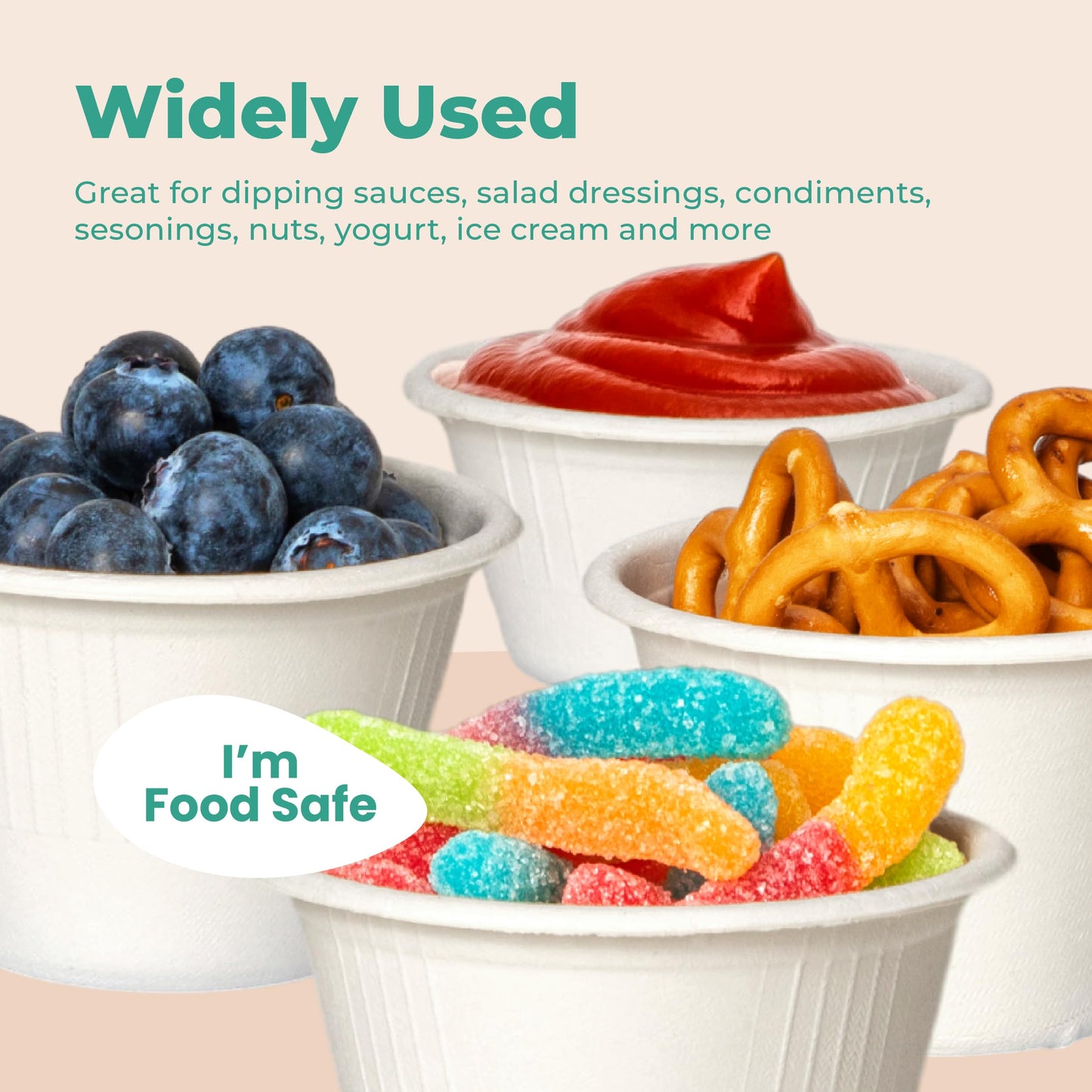 [200 Pack] 4 Oz White Compostable Disposable Cup - 100% Biodegradable Sugarcane / Bagasse, Paper and Plastic Cup Alternative, Eco Friendly Hot or Cold Food and Condiments Containers, Microwave Safe