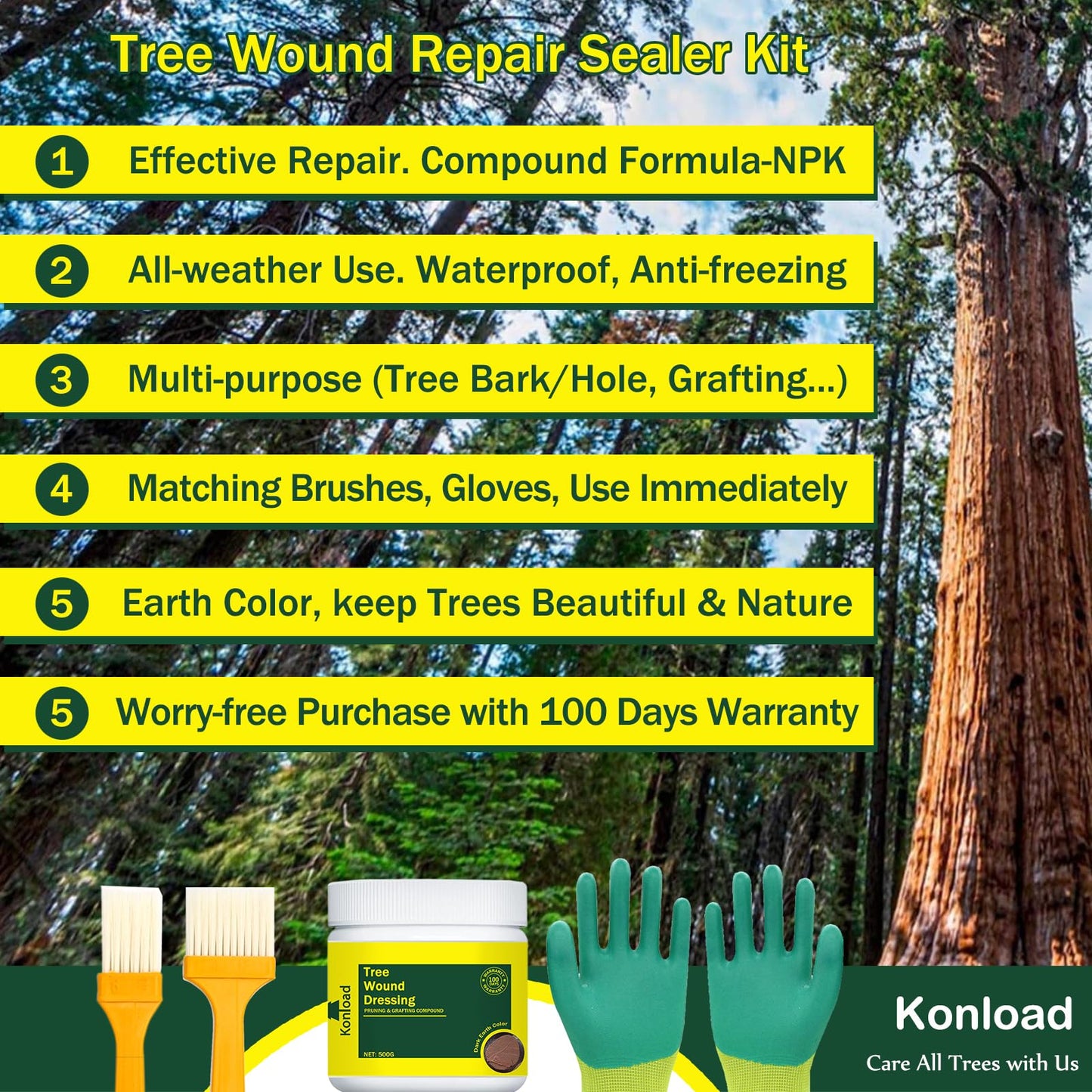 Konload Tree Wound Sealer-500g Tree Wound Dressing for Bark Damage Repair Pruning Seal/Bonsai Cutting Paste Trunk Paint Protection Grafting Wax