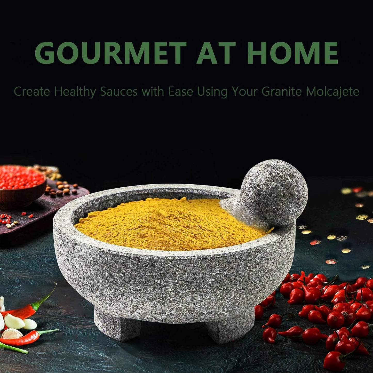 Luvan Large Mortar and Pestle Set 8 Inch Unpolished Granite Non-Slip Base Stone Grinder Molcajete Mexicano Bowl for Guacamole Salsa Spices Pesto, Durable and Easy to Clean