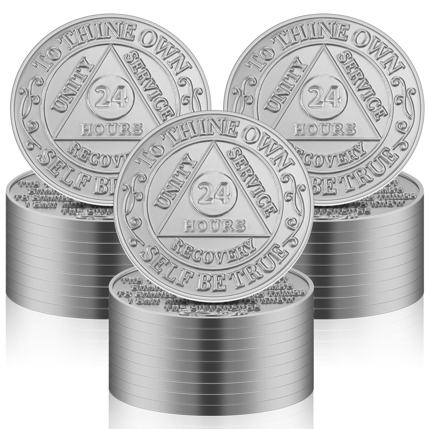 Landical 30 Pcs Recovery 24 Hours AA Chips and Medallions Bulk Sobriety Chips AA Tokens Alcoholics Anonymous Medallion Gifts Aluminum Commemorative Coins