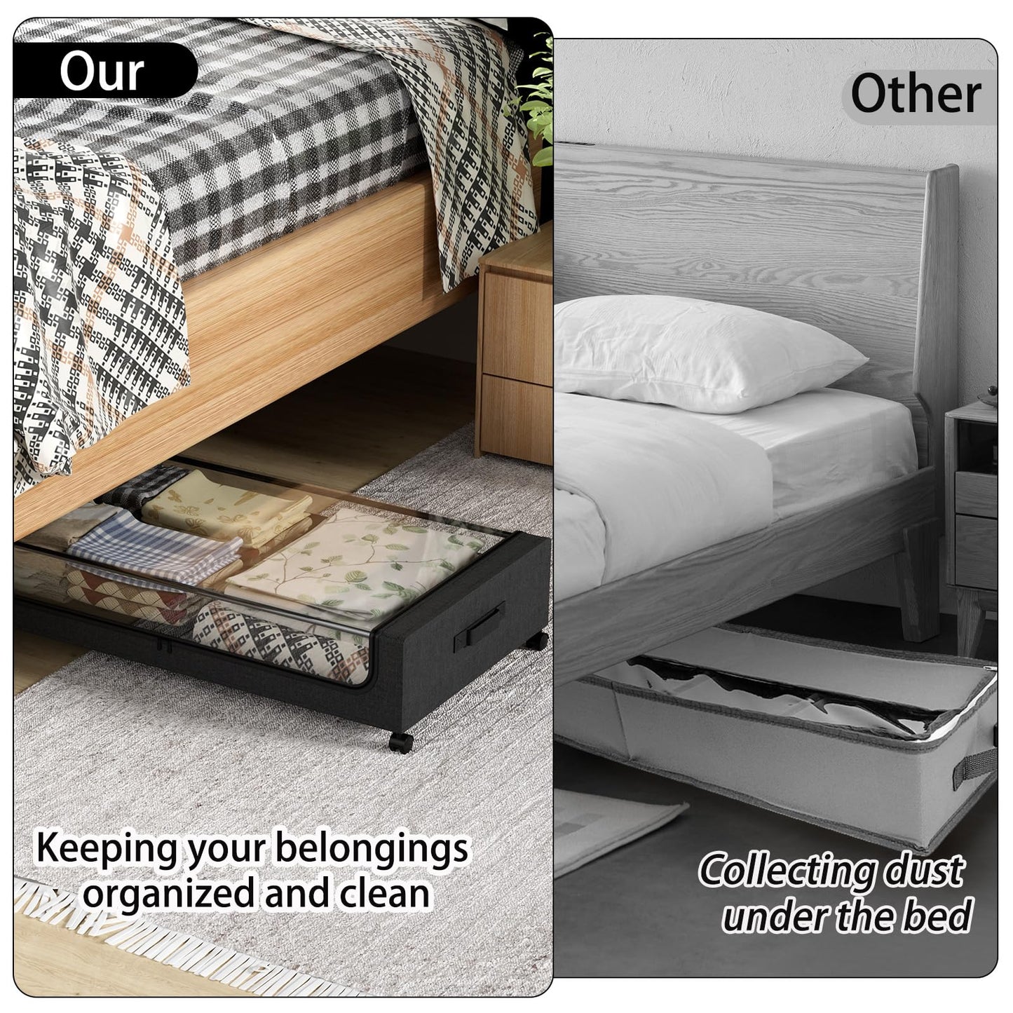 TRUORA 2 Pack Under Bed Storage with Wheels, XXL Underbed Storage Containers with Wheels, Clear Window, Easy Pull-out, Rangement Sous le Lit for Clothes, Blankets, Toys, Shoes and Books