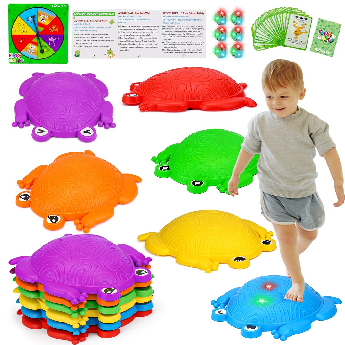Tsomtto Stepping Stones for Kids 6 PCS Non-Slip Plastic Balance Stones Obstacle Course Frog Jumping Step Stone Indoor or Outdoor Sensory Play Toys Toddler Game 3 4 5 6 7+ Year Old Coordination Skills