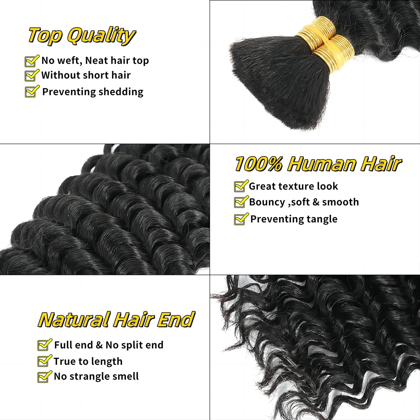 Braiding Hair for Boho Braids Curly Bohemian Deep Wave 100% Human Hair for Micro Braiding Hair Wet and Wavy Boho Braids No Wefts 2 Bundles