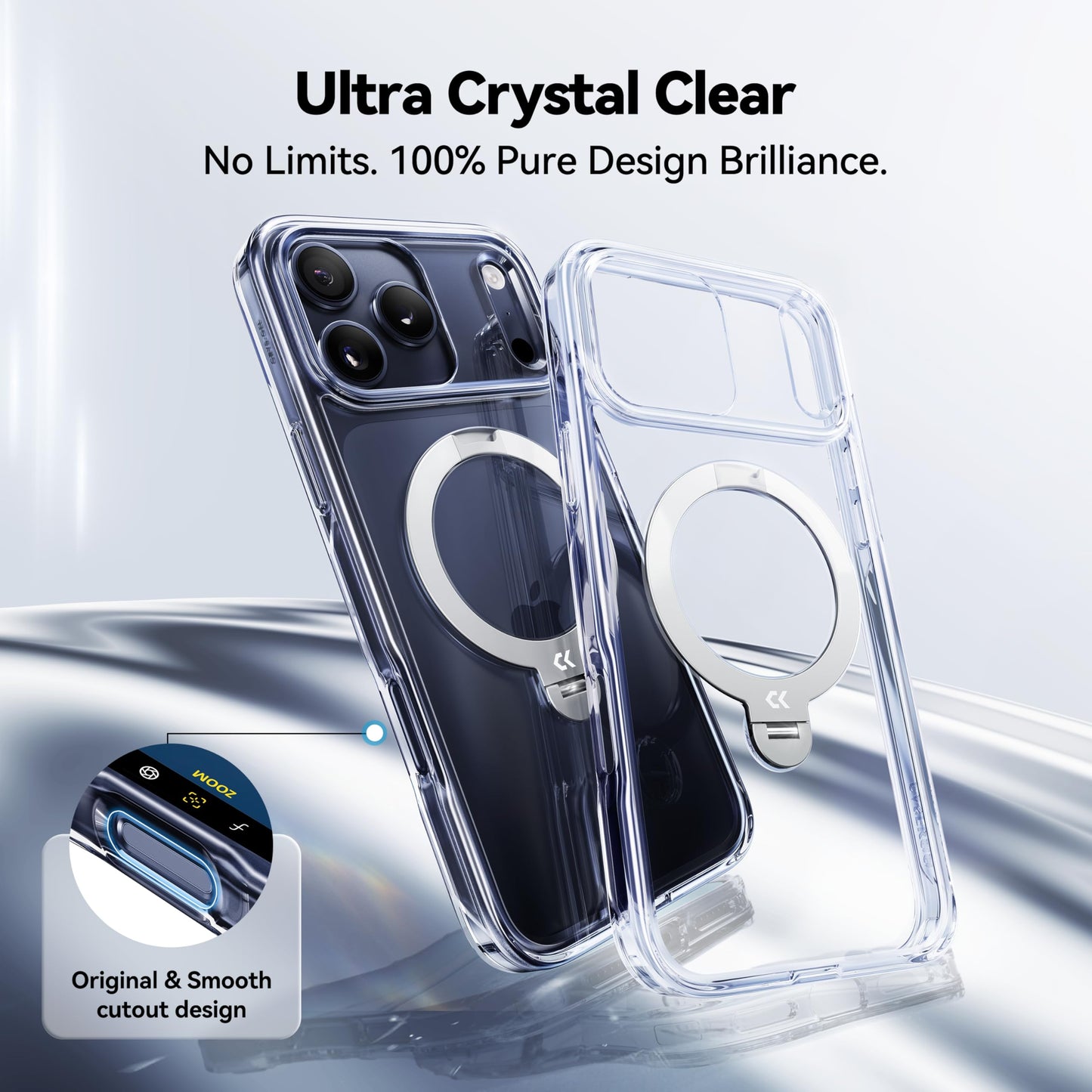 CASEKOO Clear for iPhone 17 Pro Max Case with 360 Spin Magnetic Stand [Fit for MagSafe][17FT Military Protection] Slim Polished for iPhone 17 Pro Max Case with Stand 6.9'', Clear