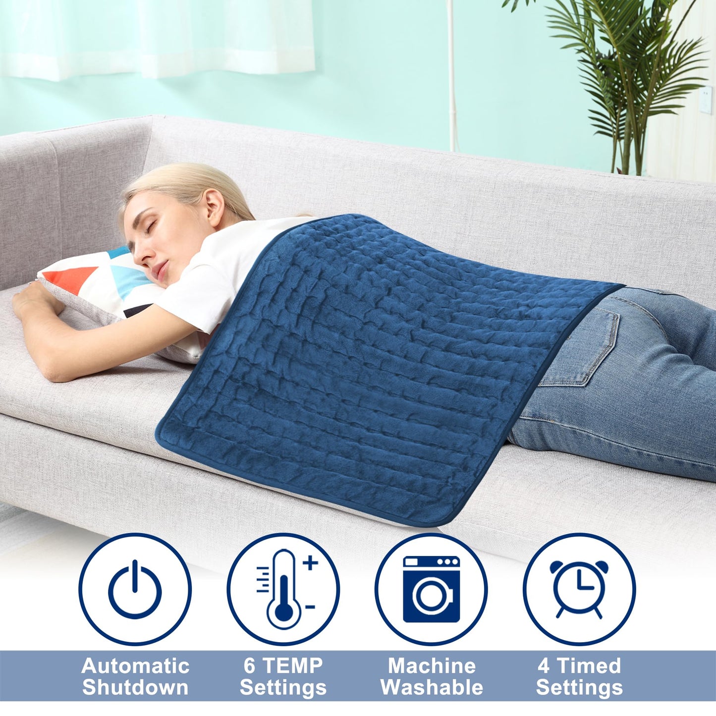 40"X20" Heating Pad, Electric Heating Pad for Dry & Moist Heat, Electric Heat Pad with Multiple Temp & Timer Settings, Auto Off.(Dark Blue)