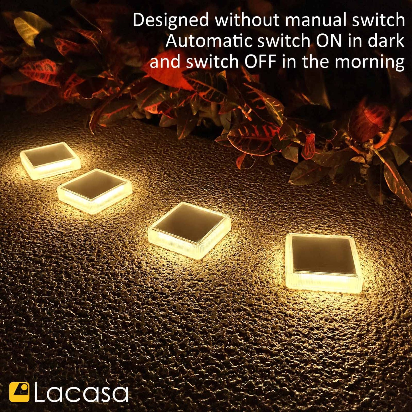 Lacasa Solar Deck Lights, 4 Pack 30LM LED Dock Lights Warm White 2700K, Outdoor Solar Powered Step Lights Light up All Night IP68 Waterproof Auto ON/Off for Garden Stairs Driveway Pathway Lighting