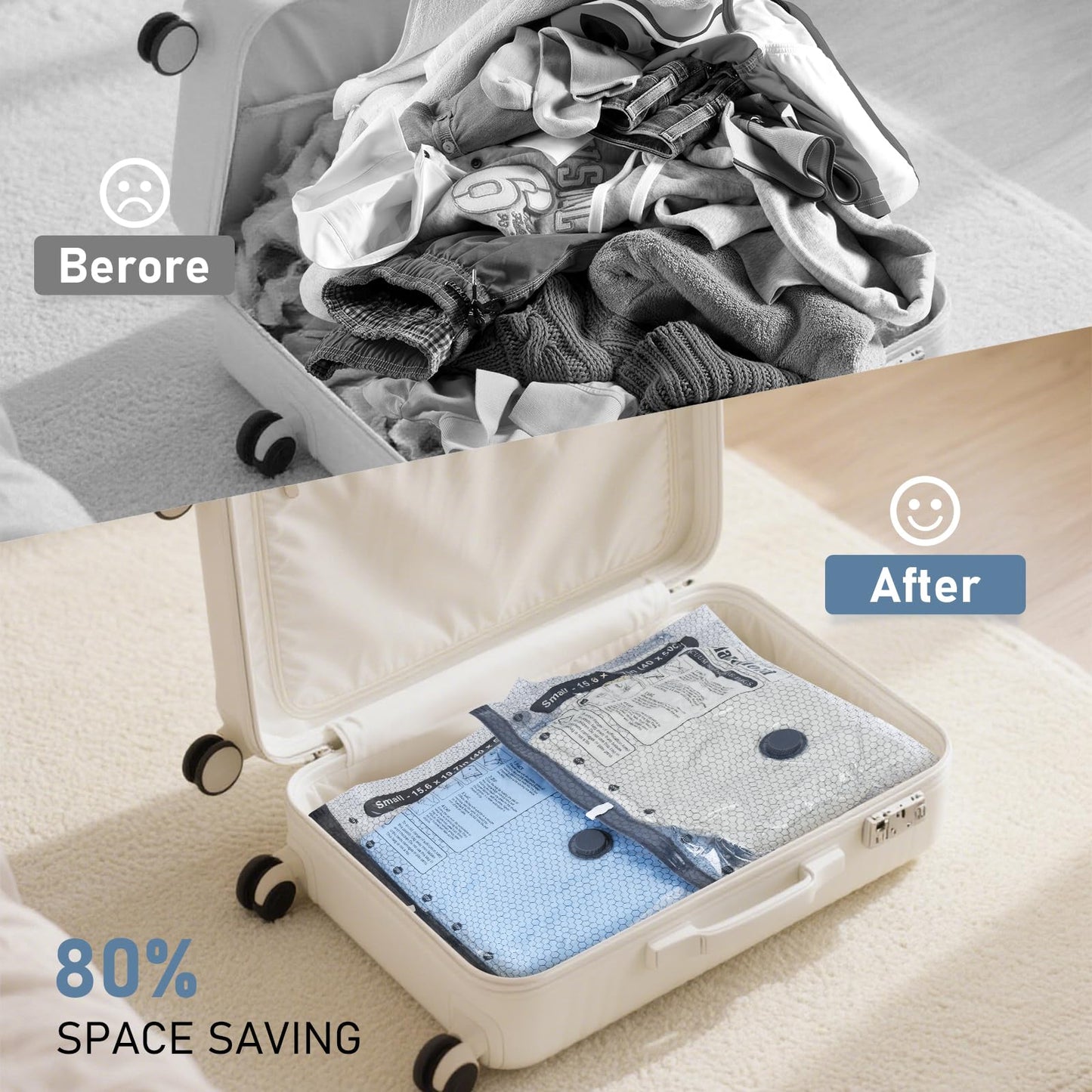 BlazeHold 20 Pack Travel Vacuum Storage Bags with USB Rechargeable Electric Pump, Compression Packing Seal Bag for Luggage, 5 Small + 5 Medium + 5 Large + 5 Jumbo Space Saver Bags for Clothing Travel