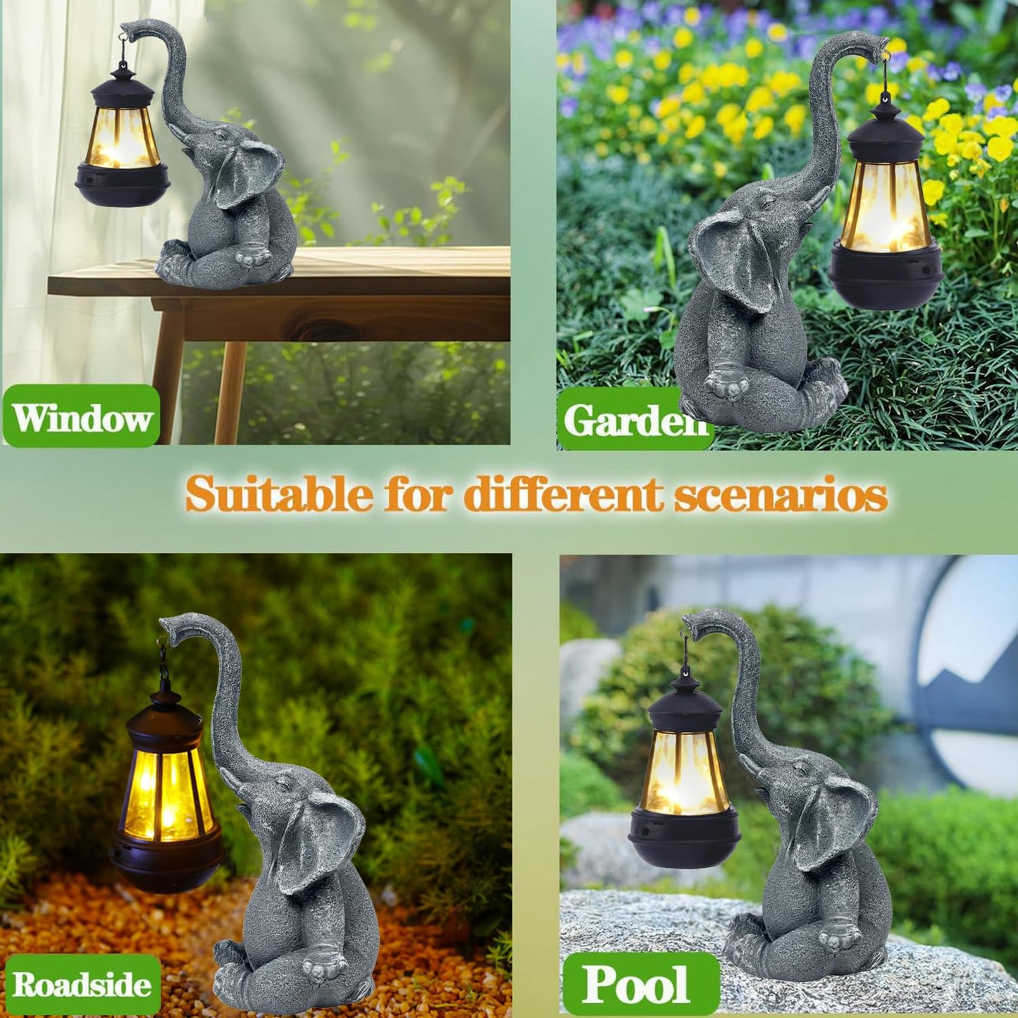 HY-MS Outdoor Solar Elephant Statues Lights, Elephant Statue Decorations for Yard, Patio, Lawn,Outside Garden, Lucky Elephant Gifts for Women, Men or Daughter