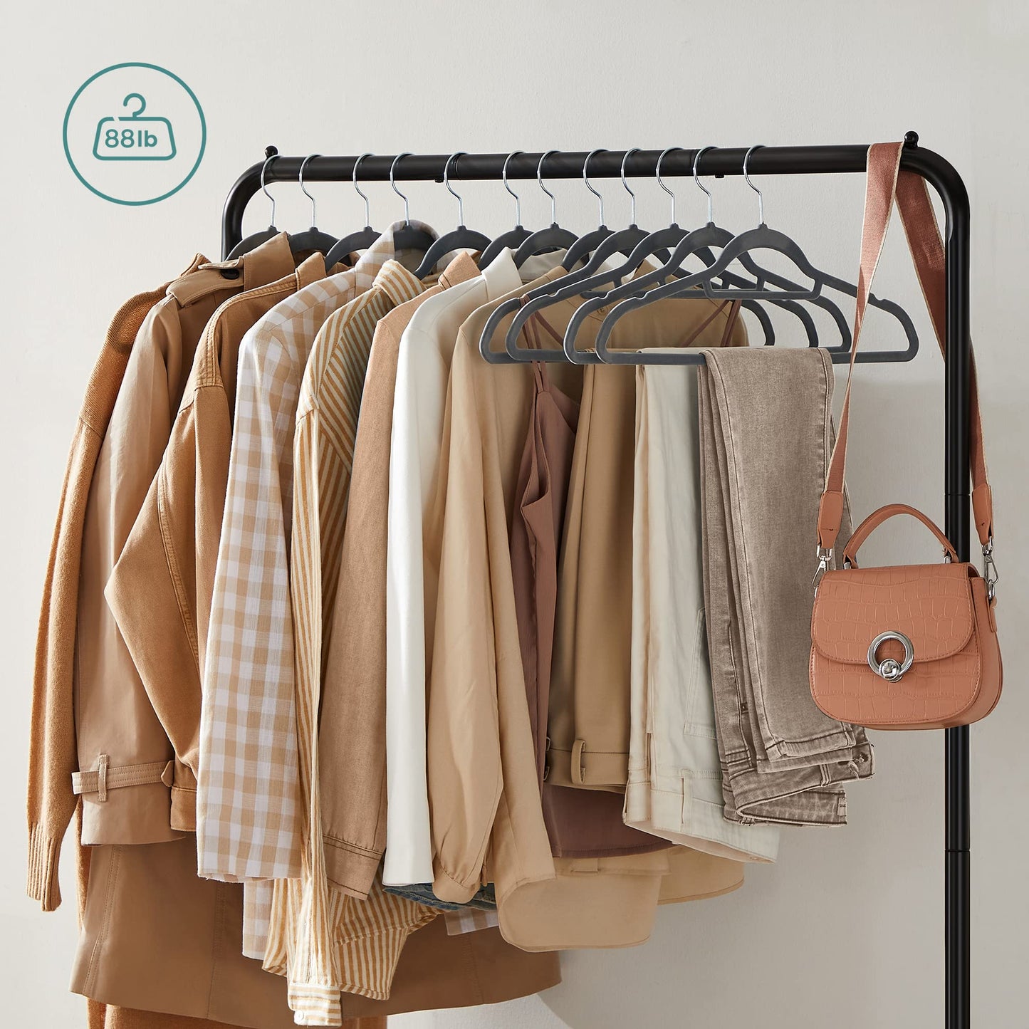 SONGMICS Clothes Rack with Wheels, 35.8 Inch Garment Rack, Clothing Rack for Hanging Clothes, with Dense Mesh Storage Shelf, 110 lb Load Capacity, 2 Brakes, Steel Frame, Black UHSR25BK