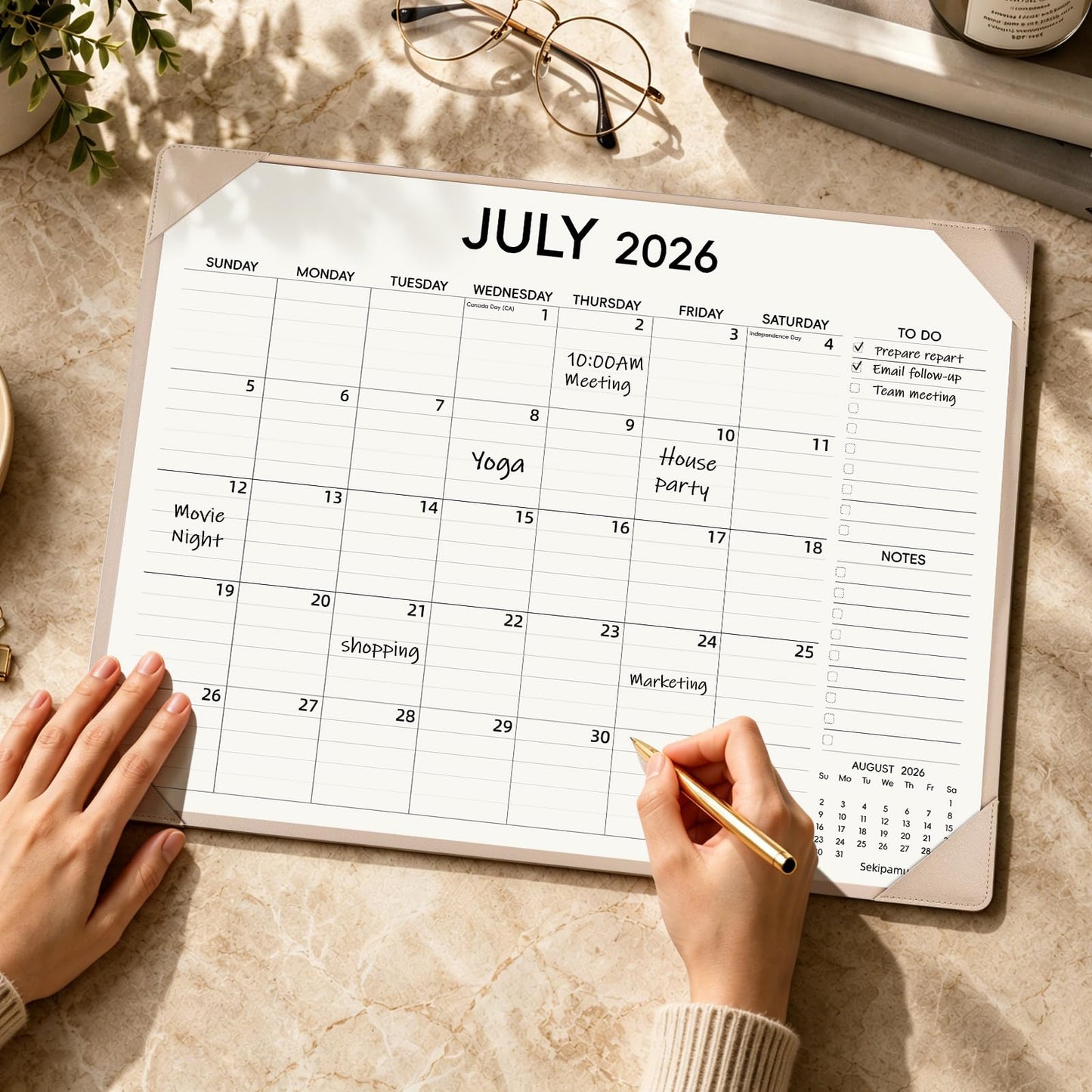Sekipamu Desk Calendar 2026-2027 with Desktop Mat – July 2026 to December 2027 Desk Calendar Large 22x17 inch, Office Supplies 18 Months Big Desktop Calendar for Home Office, Blue (Apricot)