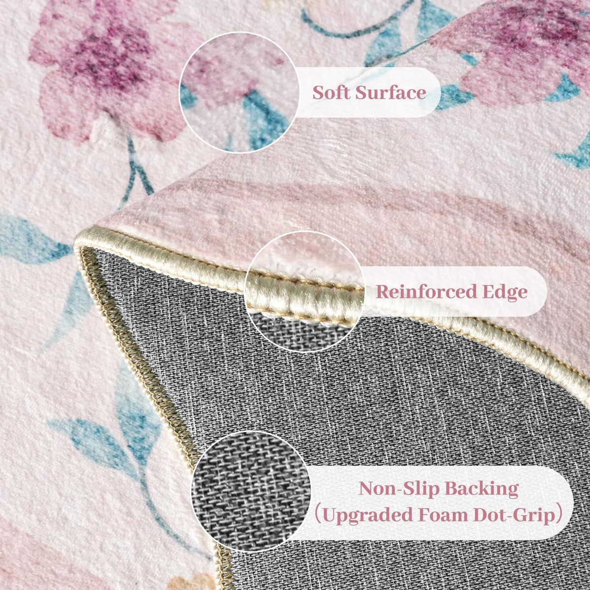 5x7 Pink Nursery Rug for Bedroom, Scalloped Washable Area Rugs for Kids Room, Bow Floral Carpet for Girls Room, Cute Ultra-Soft Non Slip Boho Carpet for Playroom, Dorm (Pink)