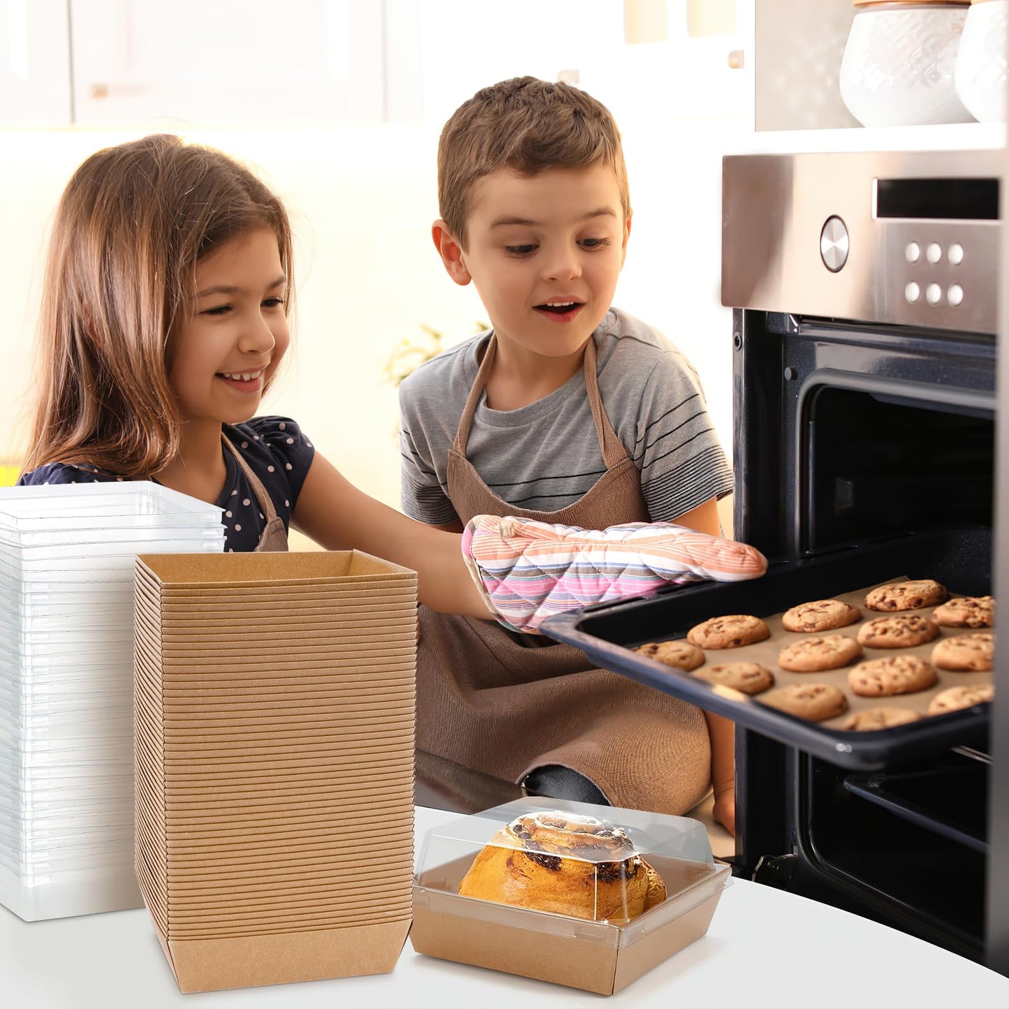 100 Pack Charcuterie Boxes with Clear Lids, Disposable Paper Sandwich Boxes,Square To Go Containers for Bakery Desserts, Strawberries, Cake Slice and Cookies