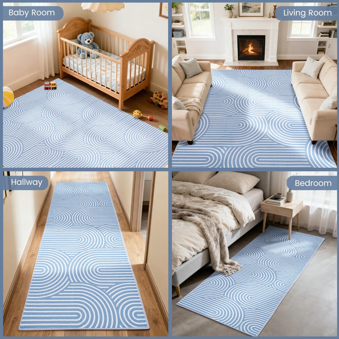 Area Rug 5x7 for Living Room, Washable Geometric Rug for Bedroom, Low Pile, Soft & Non-Slip Abstract Large Carpet for Classroom, ‎Dining Room, Office, Kids Playroom, Blue