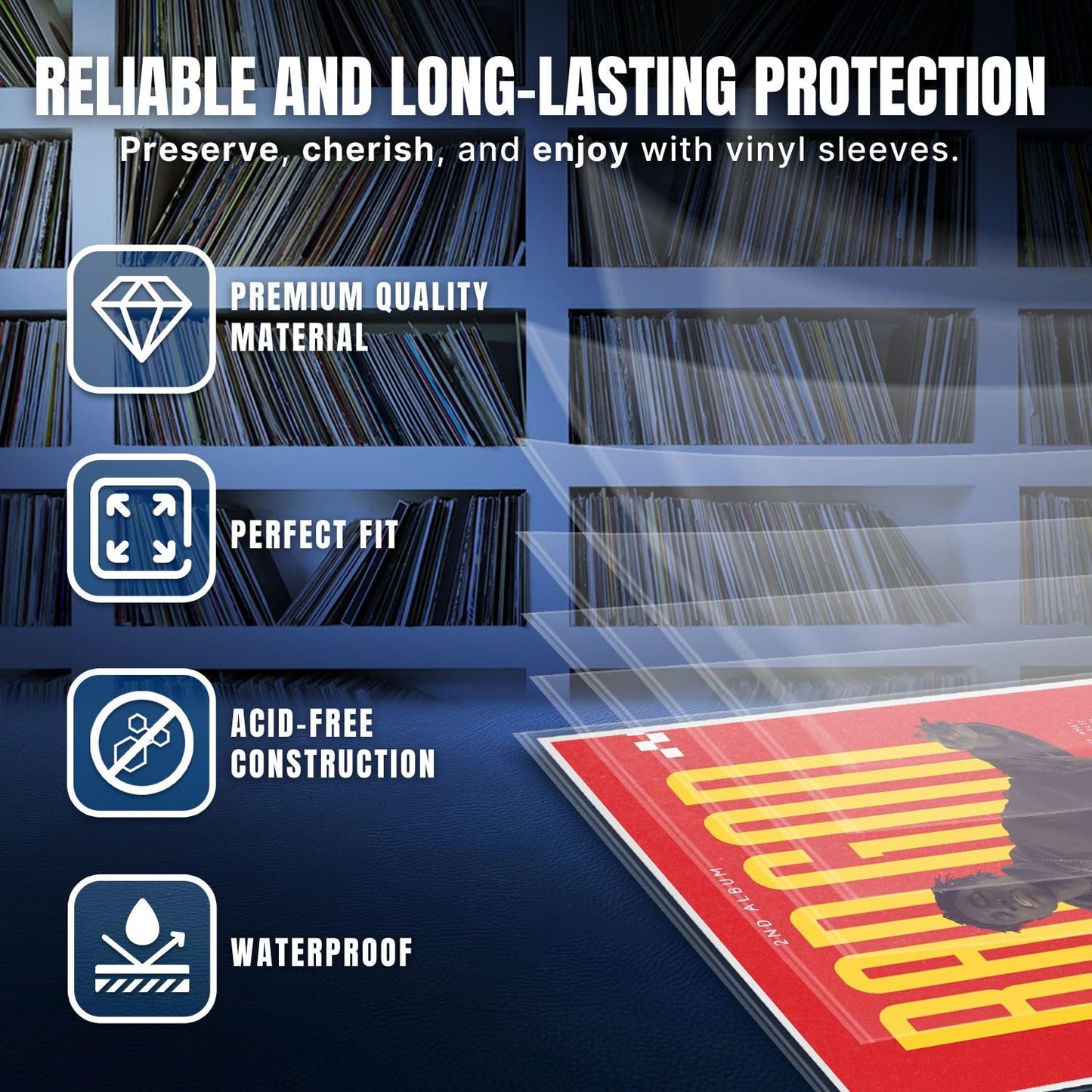 TNP 100 Vinyl Outer Sleeves Cover - Thick 3 Mil Vinyl Record Album Protective Sleeves 12.75" x 12.75" - Crystal Clear Plastic Record Sleeve for Single & Double LP Album Covers Storage Collection