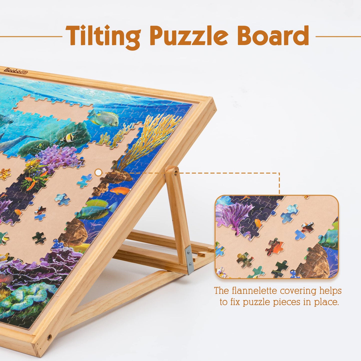 Becko Adjustable Wooden Puzzle Board Portable Jigsaw Puzzle Plateau 30.3 x 20inch Puzzle Board with Easel for Adults and Kids Up to 1000 Pieces