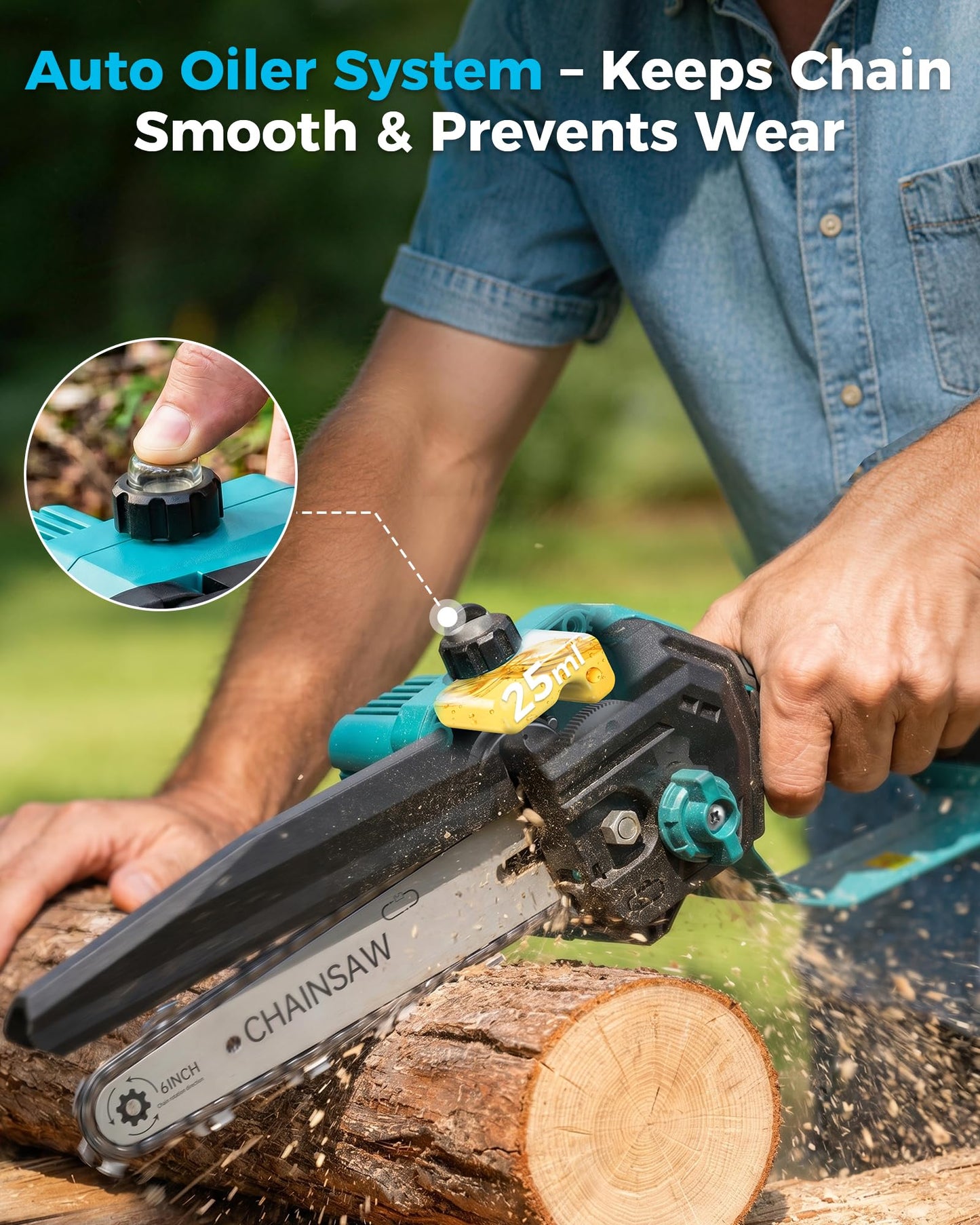 Mini Chainsaw Cordless with 2pcs 3000mAh Rechargeable Batteries 1000W Brushless Motor, 6 inch Electric Hand Saw for Cutting Wood Tree Trimming, Gifts for Father's Day