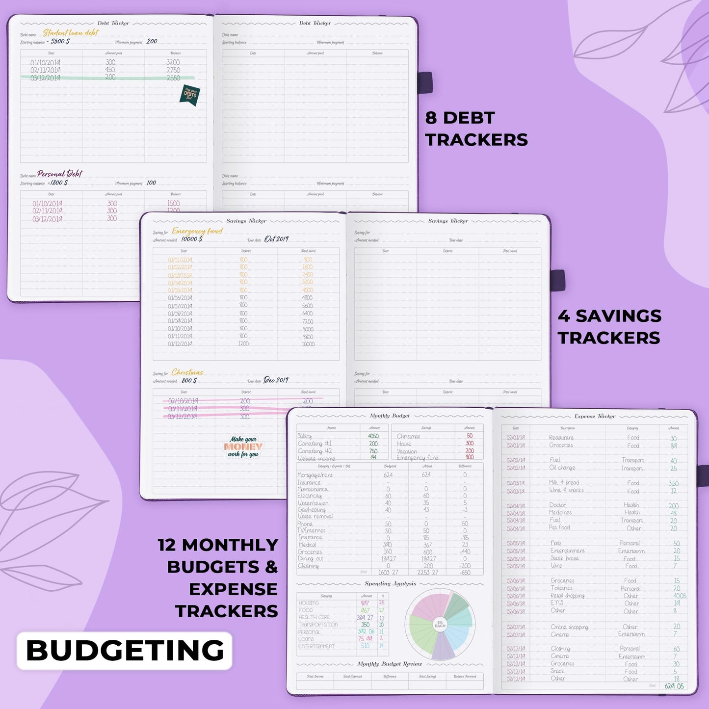 GoGirl Planner PRO Schedule - Undated Planner with Hourly Time Slots, Monthly, Weekly & Daily Organizer, Appointment Book for time Management, 7"x10" Hardcover, Lasts 1 Year - Purple