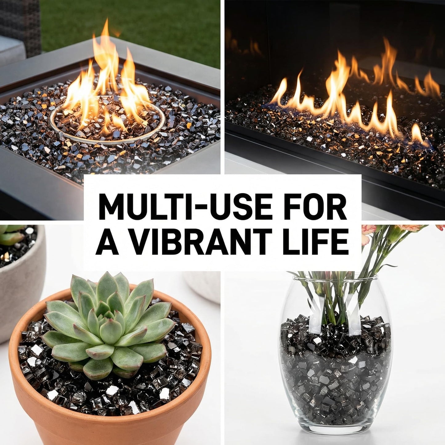 Goaste 12 Pound Fire Pit Glass, 1/2 Inch Reflective Fire Glass, Decorative Tempered Glass Rocks for Fire Pit, Fire Table, Gas Fireplace, Safe for Outdoors and Indoors, High Luster Onyx Black