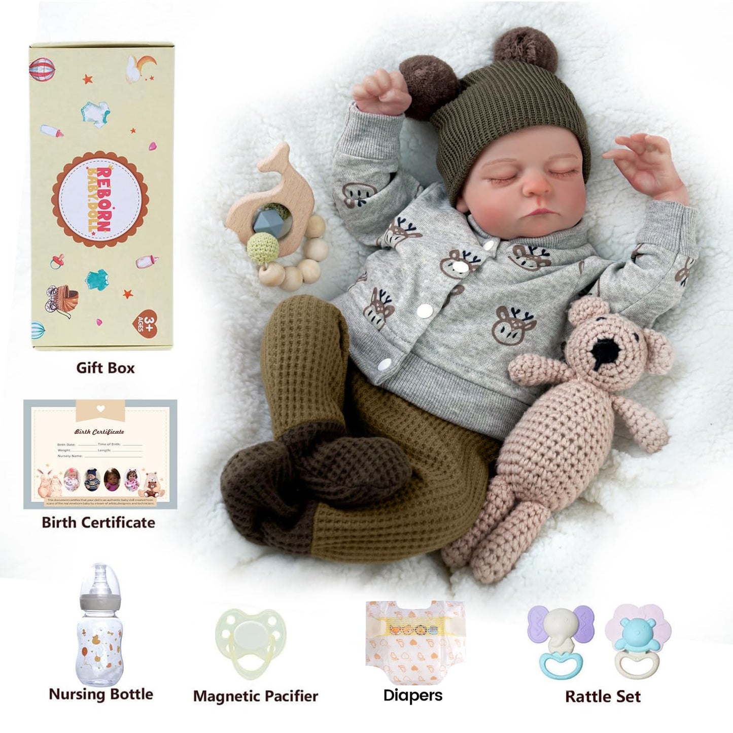 BABESIDE Realistic Reborn Baby Dolls Boy Noah, 20 Inches Soft Full Vinyl Body Realistic Baby Dolls, Real Life Baby Doll with Toy Accessories Gift Set for Kids Age 3+