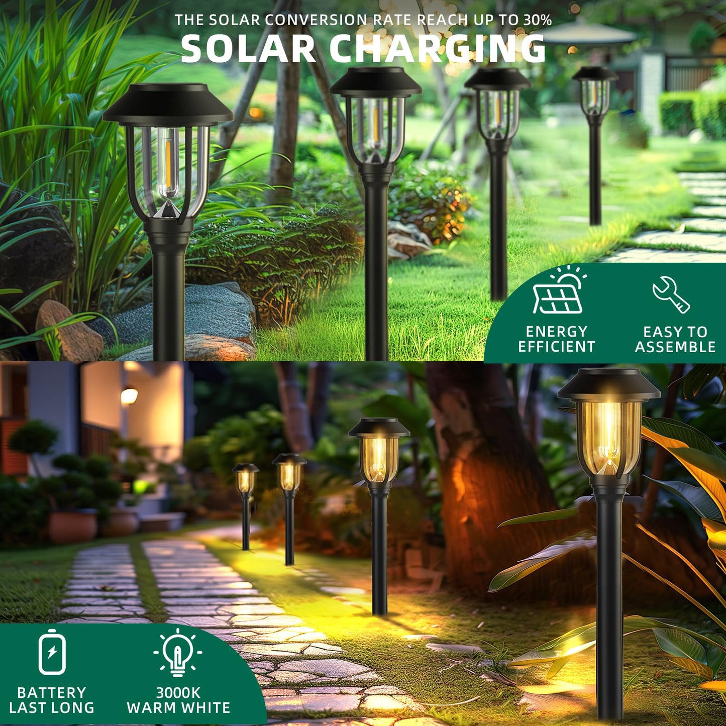 ILANCK 12 Pack Solar Lights Outdoor, Solar Pathway Lights Waterproof Auto On/Off Powered, Warm White Landscape Lighting for Path, Yard, Walkway, Driveway, Garden 3000K